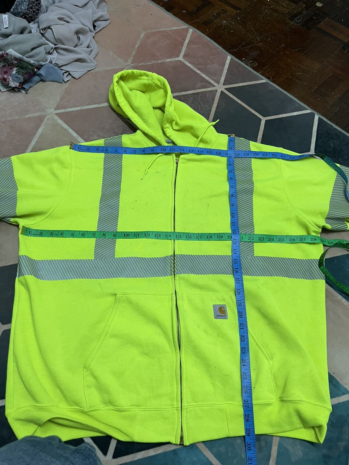 Carhartt 💥Thrashed Carhartt Neon Reflective Oversized Hoodie Size US XXL / EU 58 / 5 - 25 Thumbnail