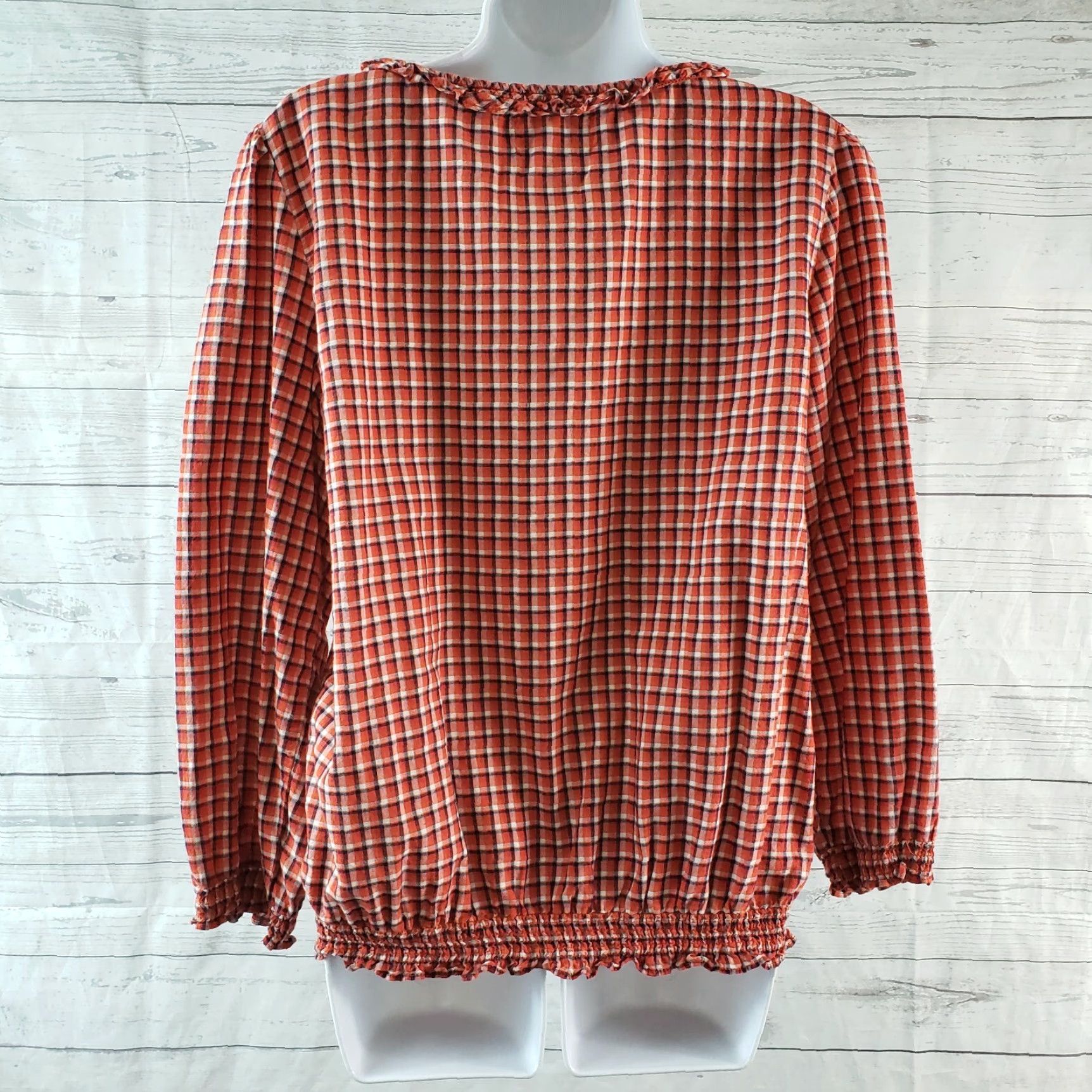 Vintage Denim & Supply Ralph Lauren Womens Button-Up Top Sz L Red Plaid Shirt Adult Womens Long Sleeve Button Front 100% Cotton Size L / US 10 / IT 46 - 4 Thumbnail