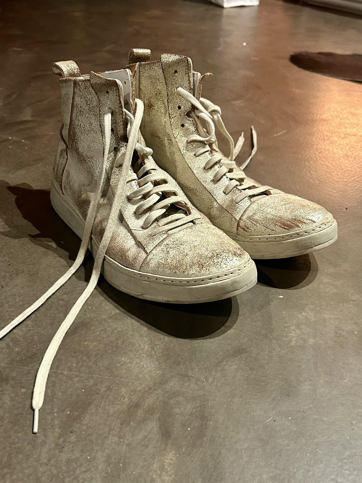 image of John Varvatos 315 Metallic Gold Lace Up Shoes in Beige, Men's (Size 10.5)