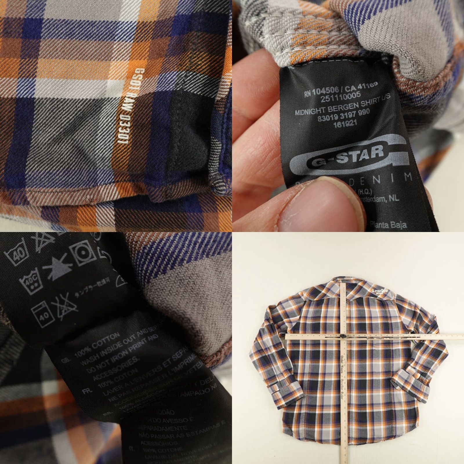 G-Star G-STAR Raw Shirt Mens XL Gray Orange Plaid Flannel Button-Up Collared Pocketed 100% Cotton Casual Outdoor Mens XL Orange Plaid Shirt Size US XL / EU 56 / 4 - 8 Thumbnail