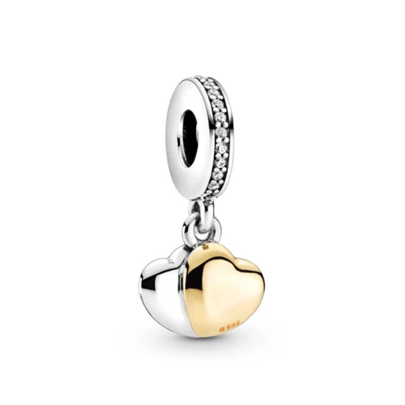 pandora Pandora Sterling Silver Two Tone Double Heart Charm Necklace Size ONE SIZE - 9 Thumbnail