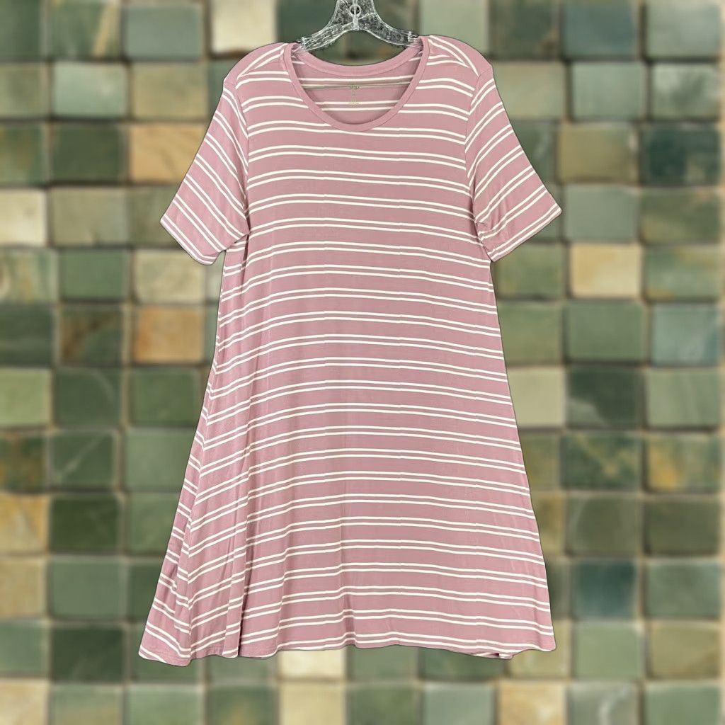 Pinko Dip Dip Pink White Striped Dress T-Shirt Dress Women M Short Sleeve Knee Length Pink Colorful 2010s Womens Size 32" / US 10 / IT 46 - 1 Thumbnail