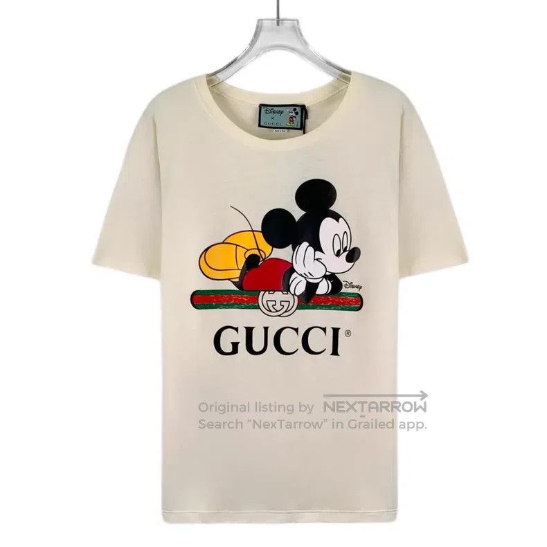 Gucci Gucci Beige Mickey Mouse Letter Print Cotton Round-neck Sh Size US XS / EU 42 / 0 - 1 Thumbnail