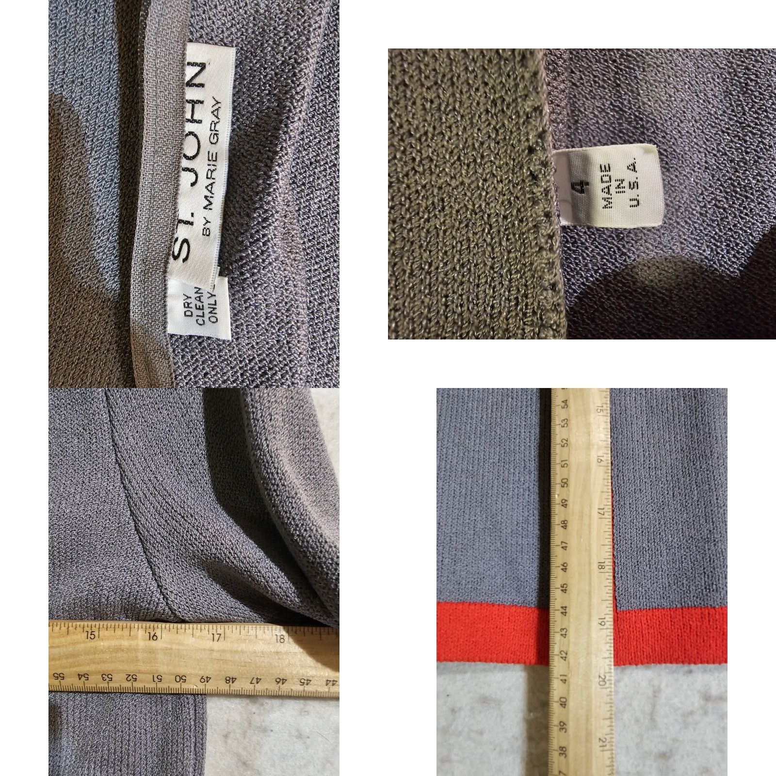 St. John VINTAGE St John Collection by Marie Gray Knitted Grey & Orange Trimmed Suit Sz 4 Top & Bottom Set / 2 Piece / Wool Blend / Regular Fit / Women Size S / US 4 / IT 40 - 10 Thumbnail