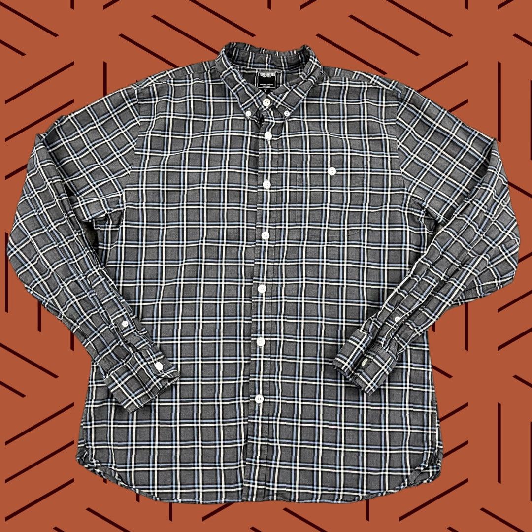 Todd Snyder TODD SNYDER Shirt Men L Gray Blue Plaid Button-Down Long Sleeve Preppy Dress Size 42R - 1 Thumbnail