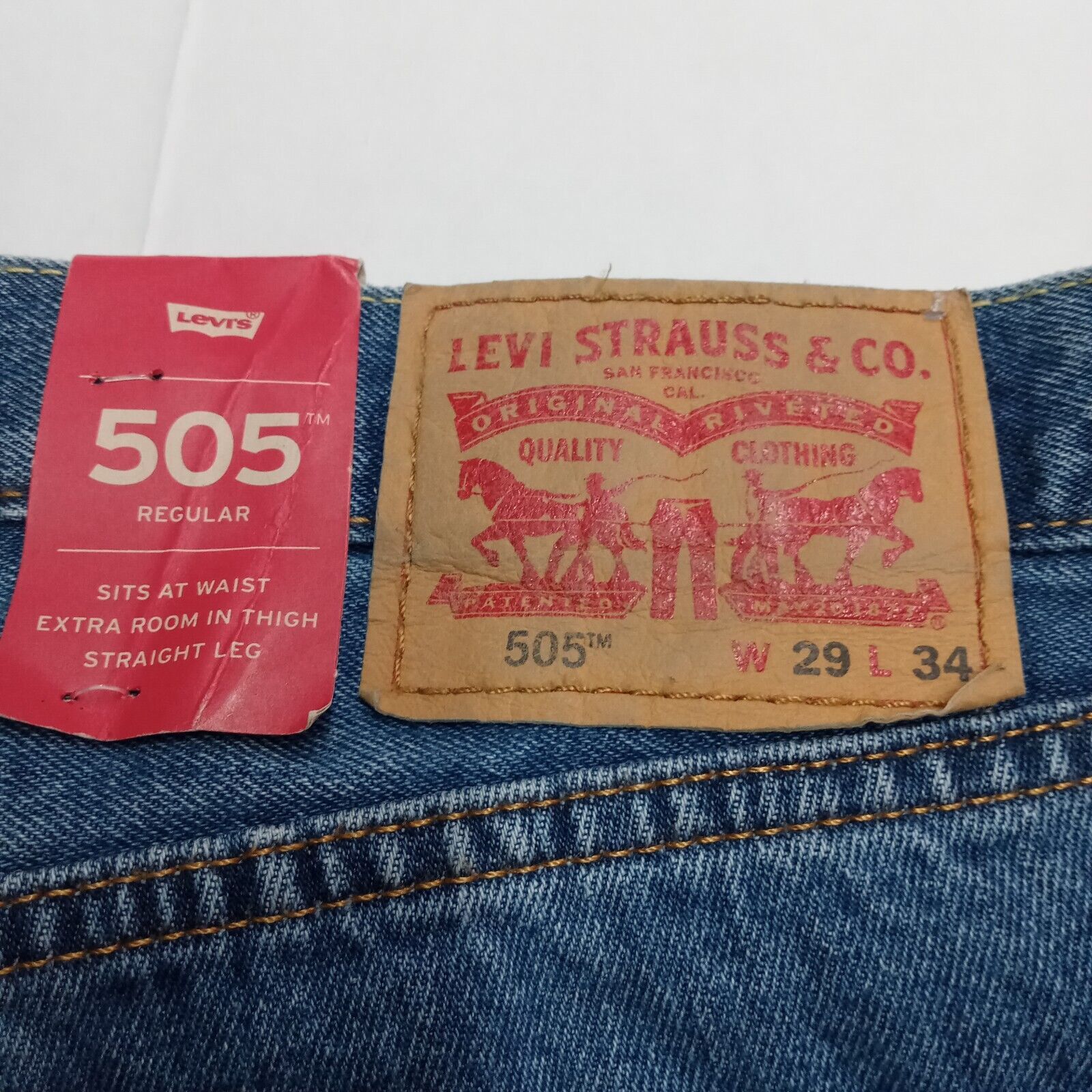 Levi's Levi's 505 Jeans Men's 29x34 Regular Fit Straight Leg Blue Size US 29 - 2 Thumbnail