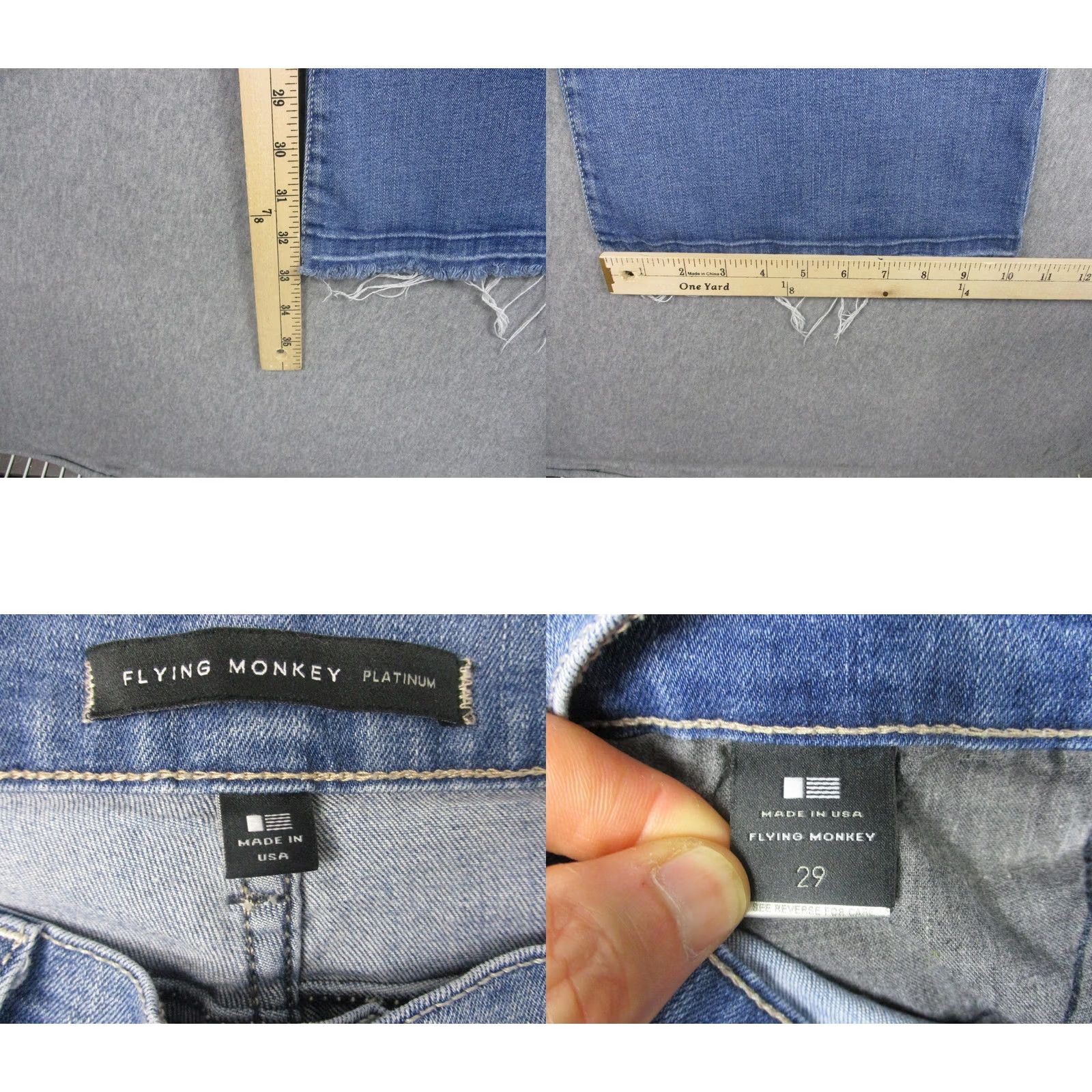 Vintage Flying Monkey Jeans Womens 29 Blue Medium Wash Low Rise Flare Distressed Frayed Size 29" - 8 Thumbnail