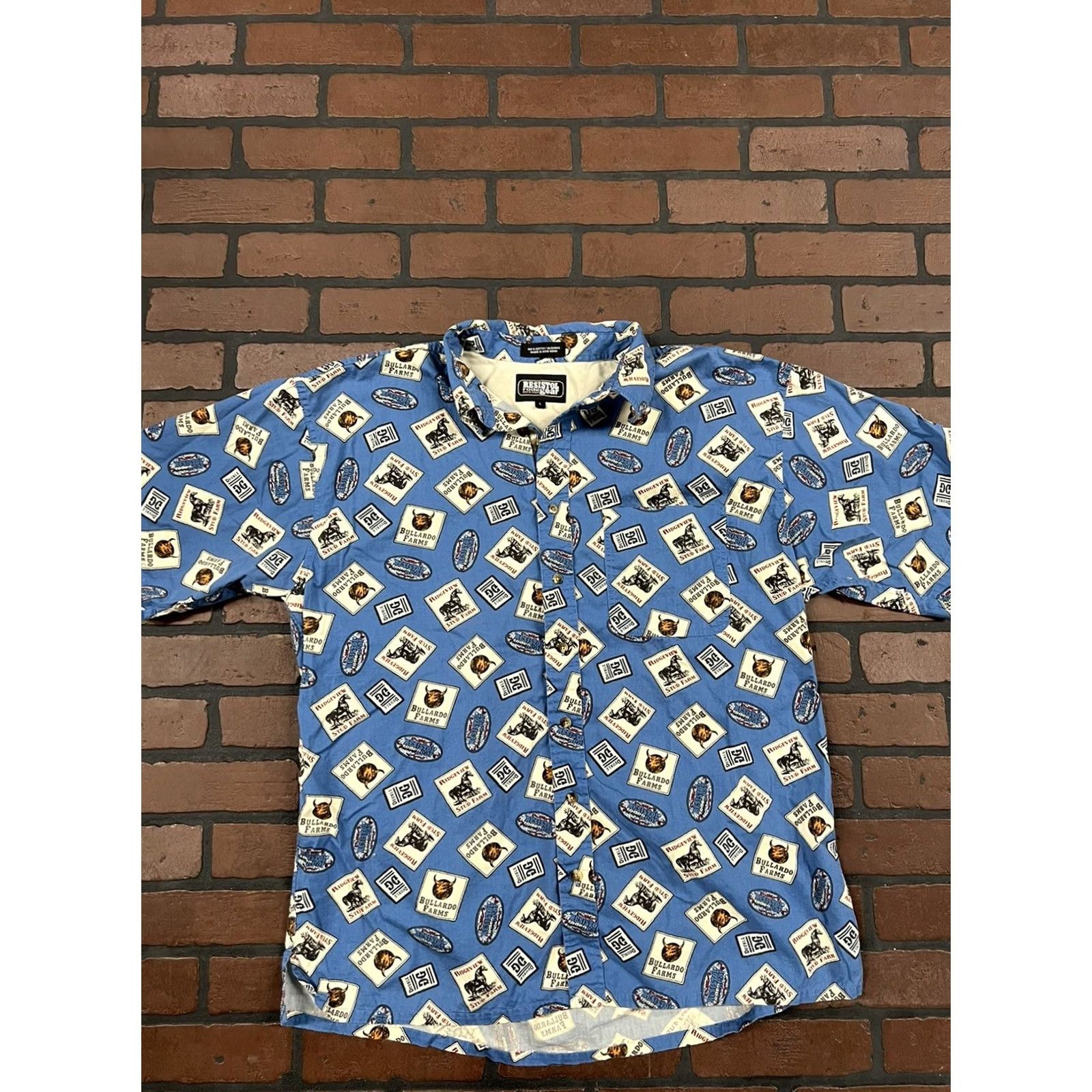 Vintage Resistol Rodeo Gear Shirt Men Large Western Cattle Print Short Sleeve Button Up Size US L / EU 52-54 / 3 - 2 Thumbnail