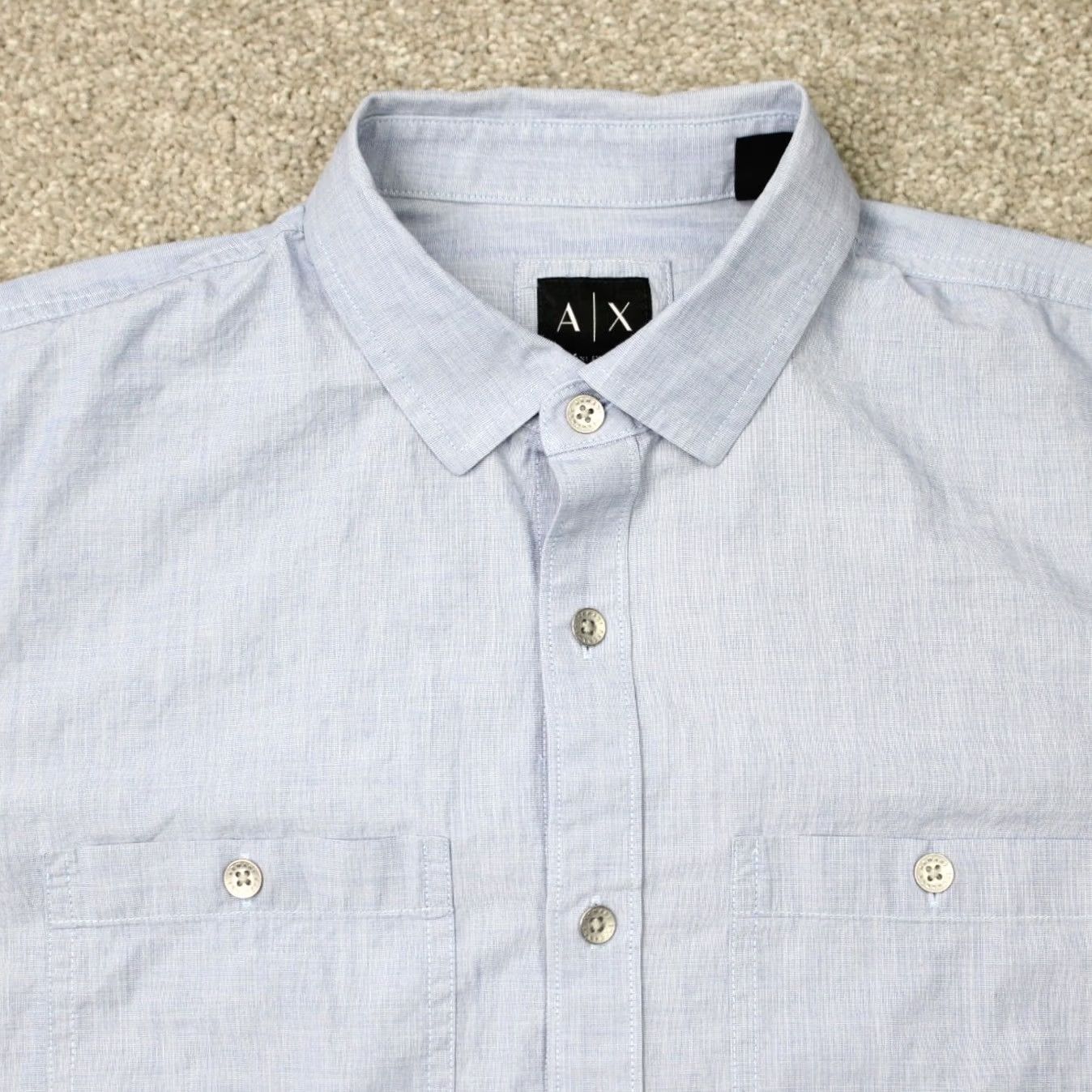 Armani Exchange A/X Armani Exchange Shirt Mens Medium Blue Cotton Fitted Casual Short Sleeve Size US M / EU 48-50 / 2 - 4 Thumbnail