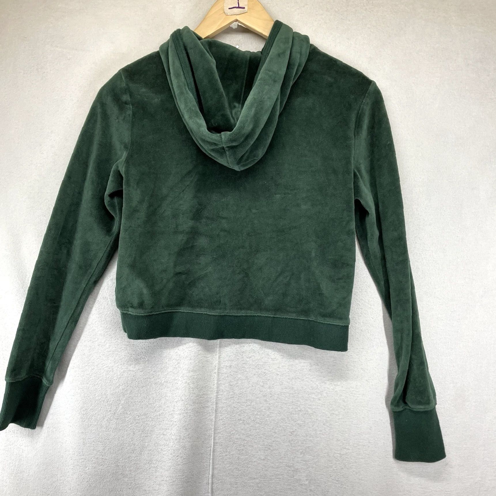 Vintage Aerie Velour Hoodie Zip Up Women’s XS Dark Green Cotton Blend Polyester 90s Hip Hop Hippie Hipster Pockets Round Neck Full Zip Size XS / US 0-2 / IT 36-38 - 2 Thumbnail