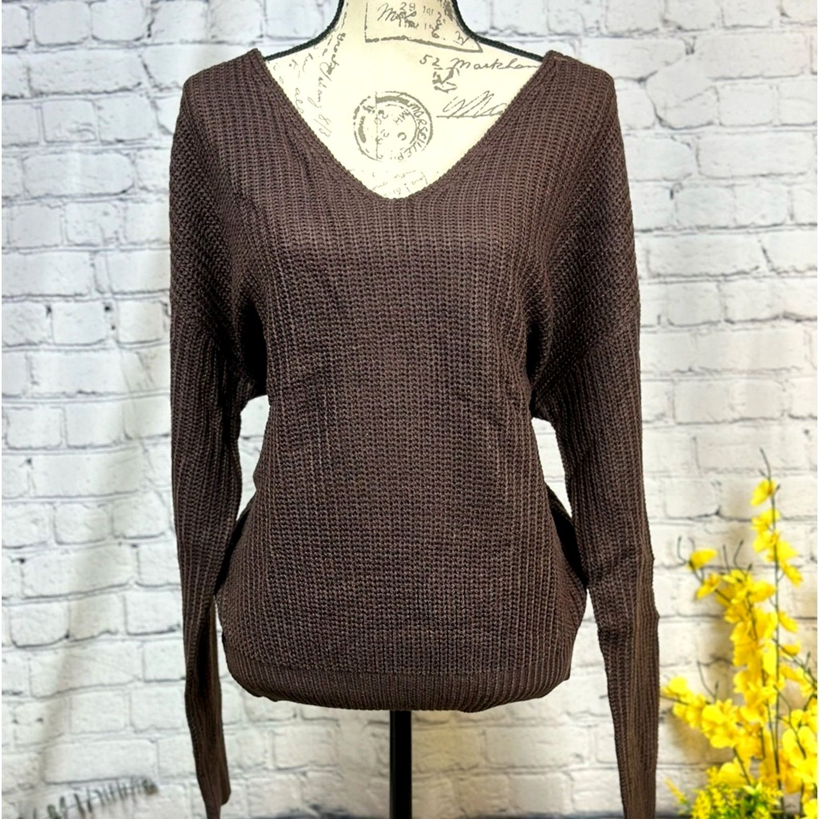 Other Reversible Twisted Knit Long Sleeve Fall Sweater Chocolate L Size L / US 10 / IT 46 - 3 Thumbnail