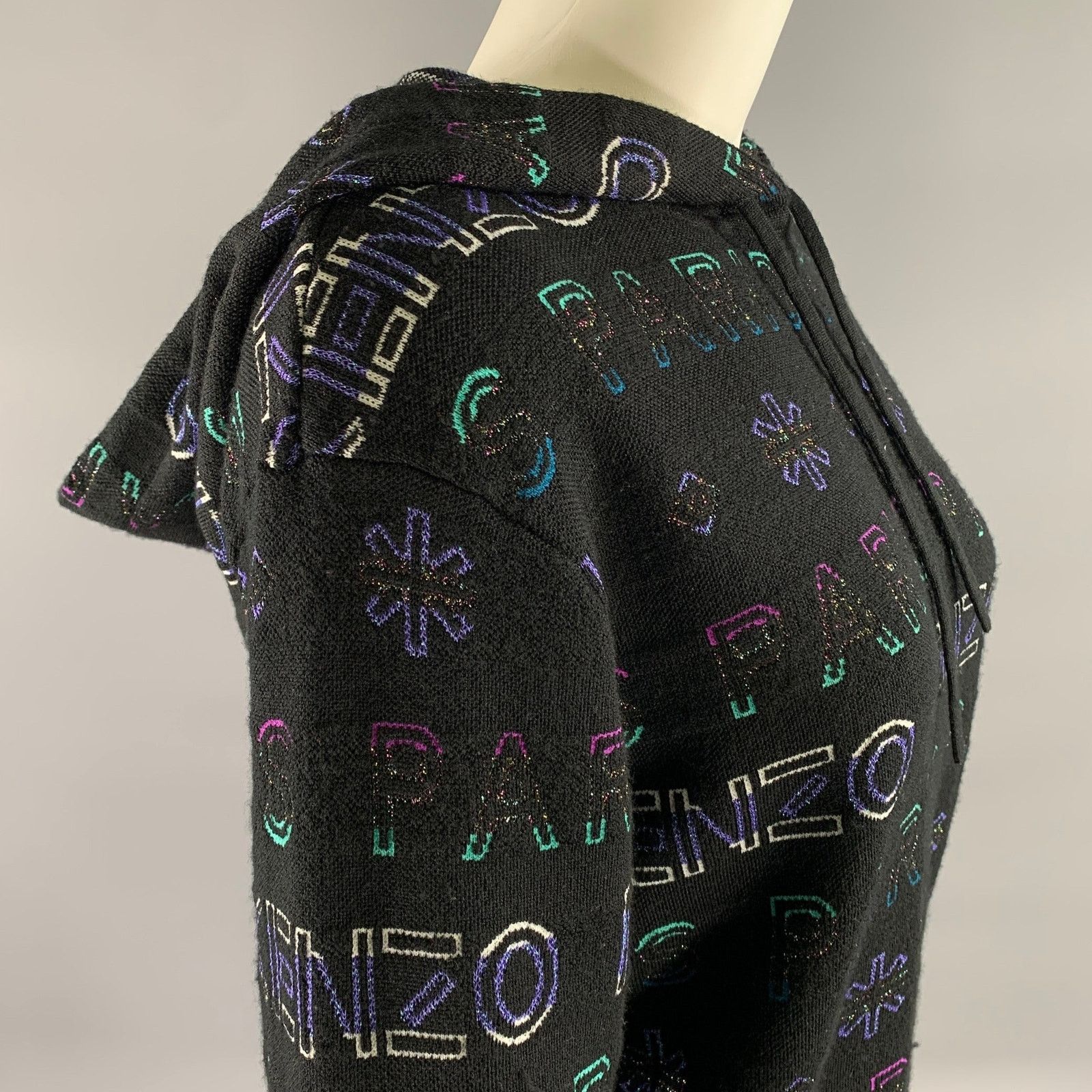 Kenzo KENZO Size S Black Metallic Wool Blend Logo Cropped Hoodie Size S / US 4 / IT 40 - 2 Thumbnail