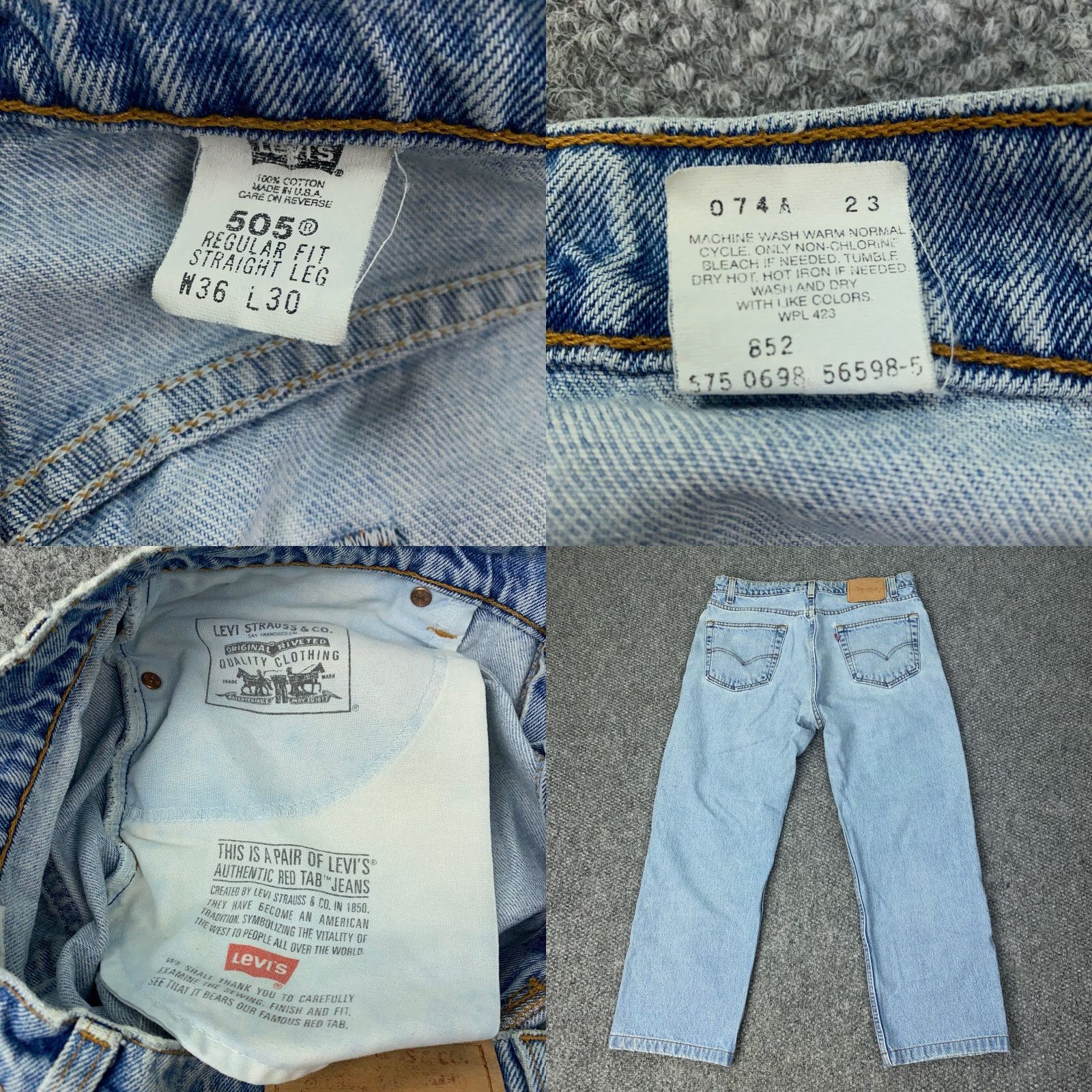 Levi's VINTAGE Levi's 505 Jeans - Jeans - Men - 36x30 - Light Wash - 90s Grunge Retro - Regular Straight Fit #5-Pocket - USA Made Size US 34 / EU 50 - 8 Thumbnail