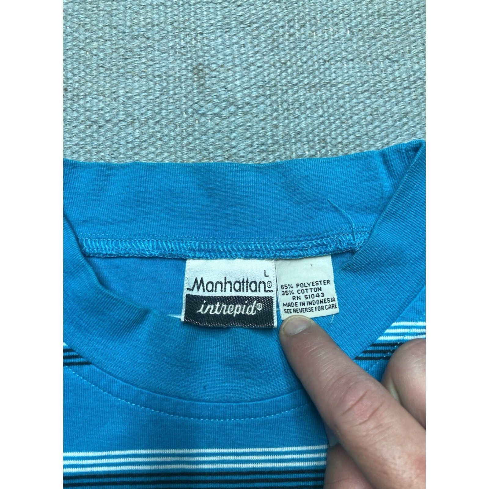 Vintage VINTAGE 80s Striped Pocket T-Shirt Blue Short Sleeve Large Men Size US L / EU 52-54 / 3 - 4 Thumbnail