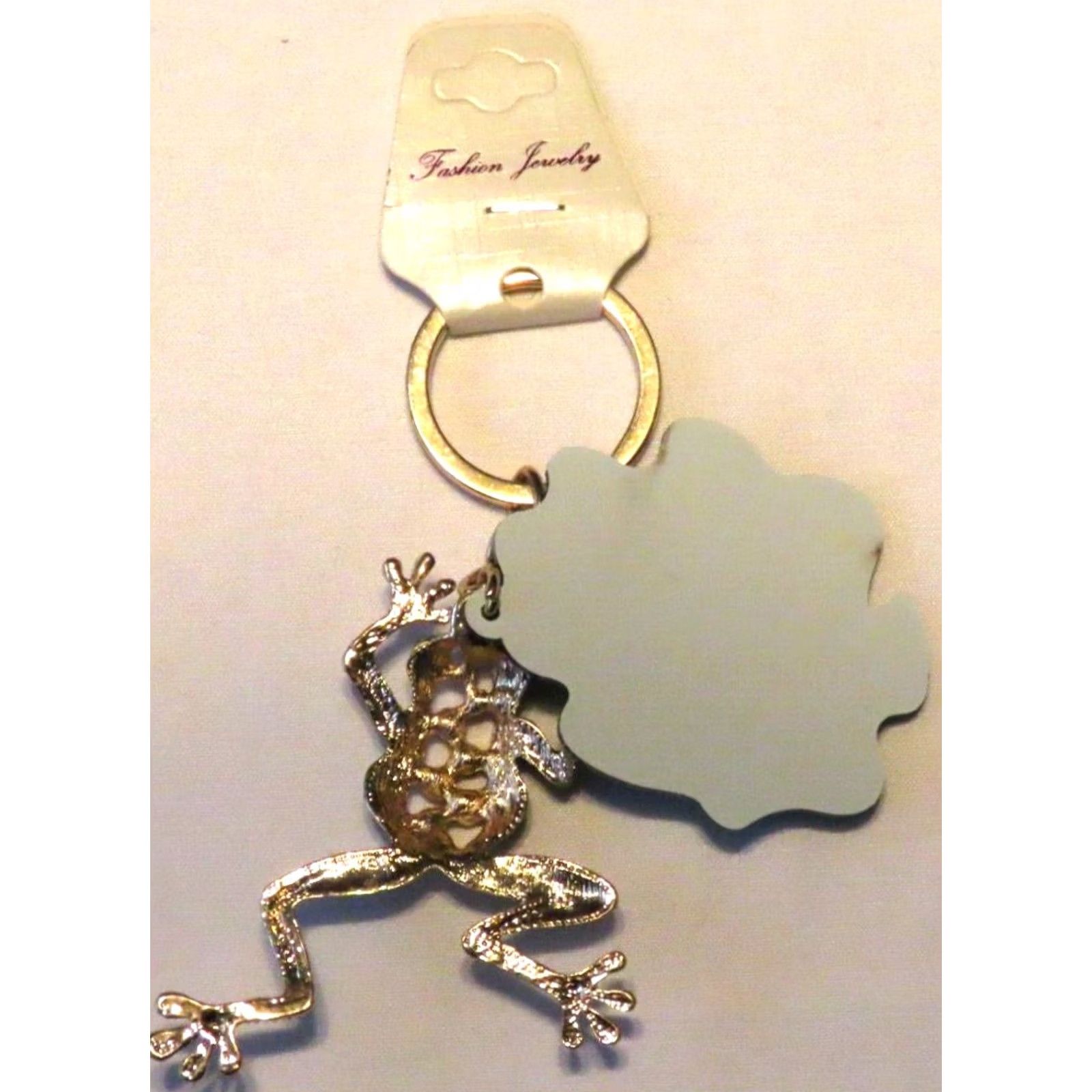 Vintage Unbranded Keyring Frog - Jeweled Enameled Metal Frog on Plastic Lily Pad, Green, 2.5" Size ONE SIZE - 4 Thumbnail