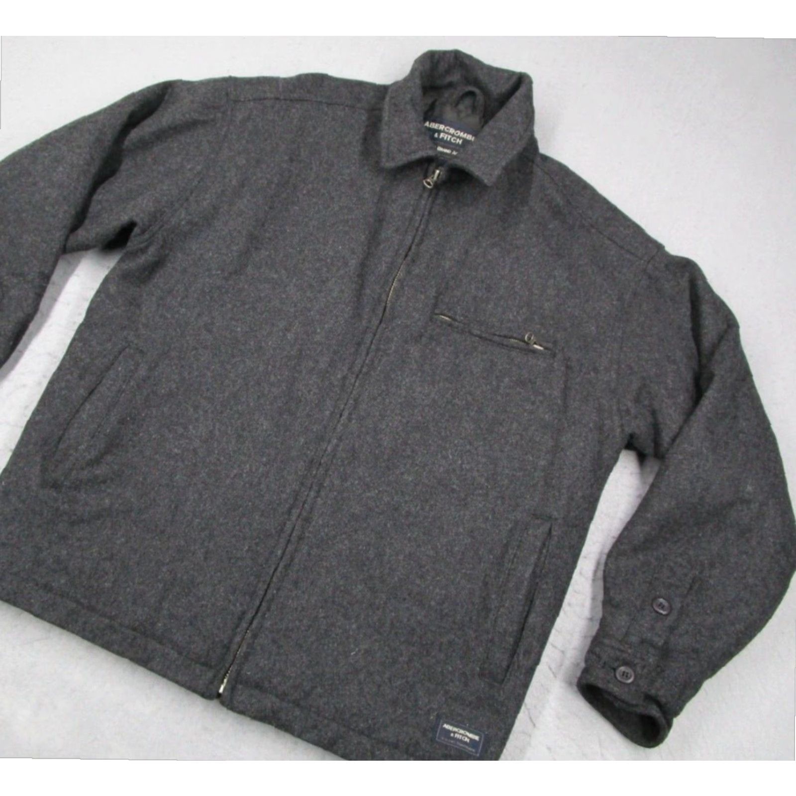 Abercrombie & Fitch VINTAGE Abercrombie & Fitch Mens Small Gray Wool Bomber Jacket Full Zip Quilted Lining Size US S / EU 44-46 / 1 - 2 Thumbnail