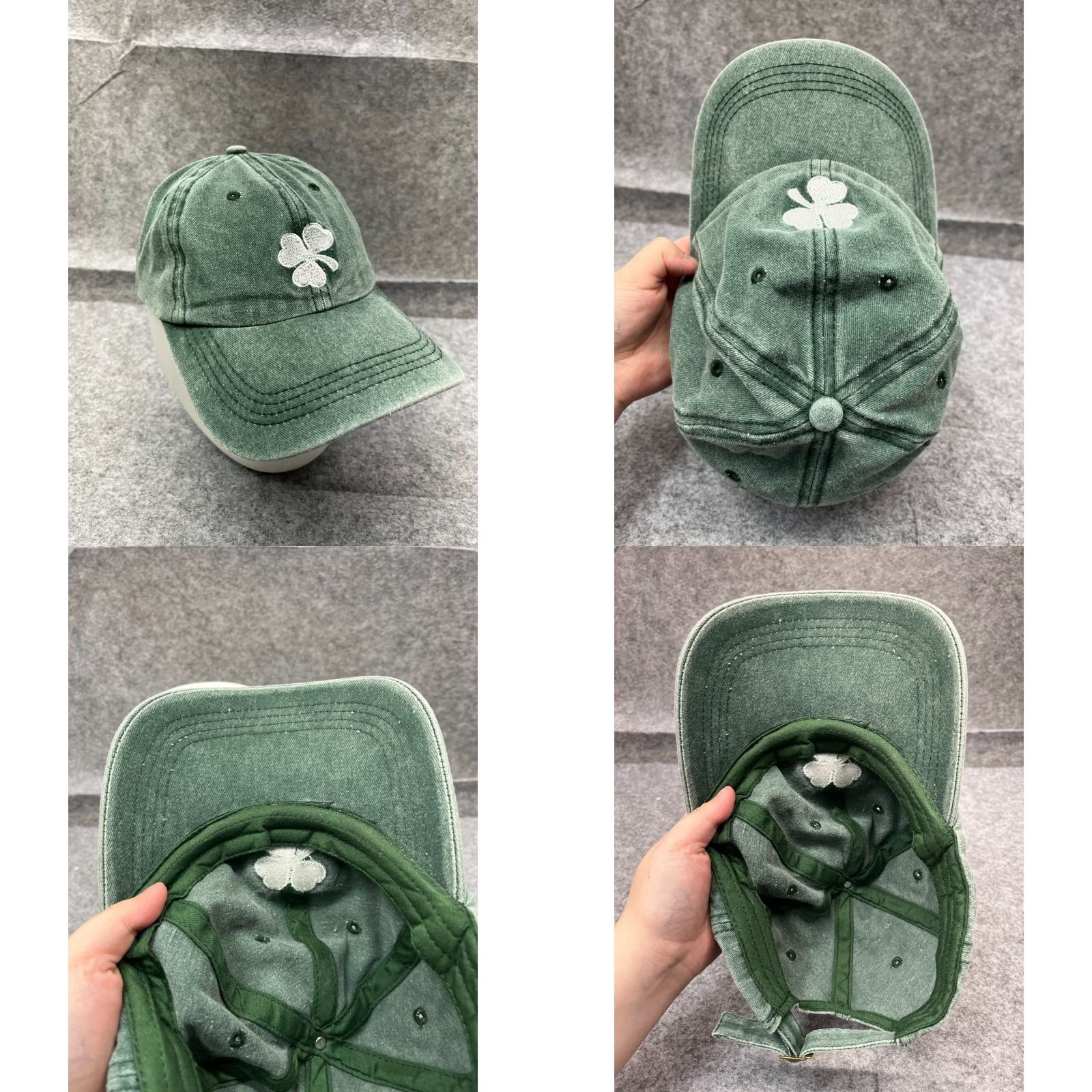 Vintage Clover Hat Adult Small Green Cotton Denim Look Strap Back Beach Twill Size ONE SIZE - 8 Thumbnail
