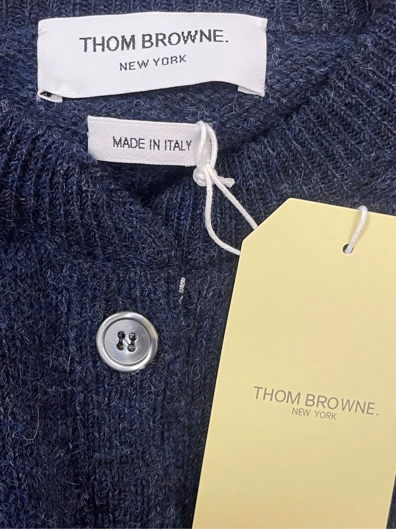Thom Browne Thom browne Dark blue hem stripe round-neck wool cardigan j Size US XS / EU 42 / 0 - 6 Thumbnail