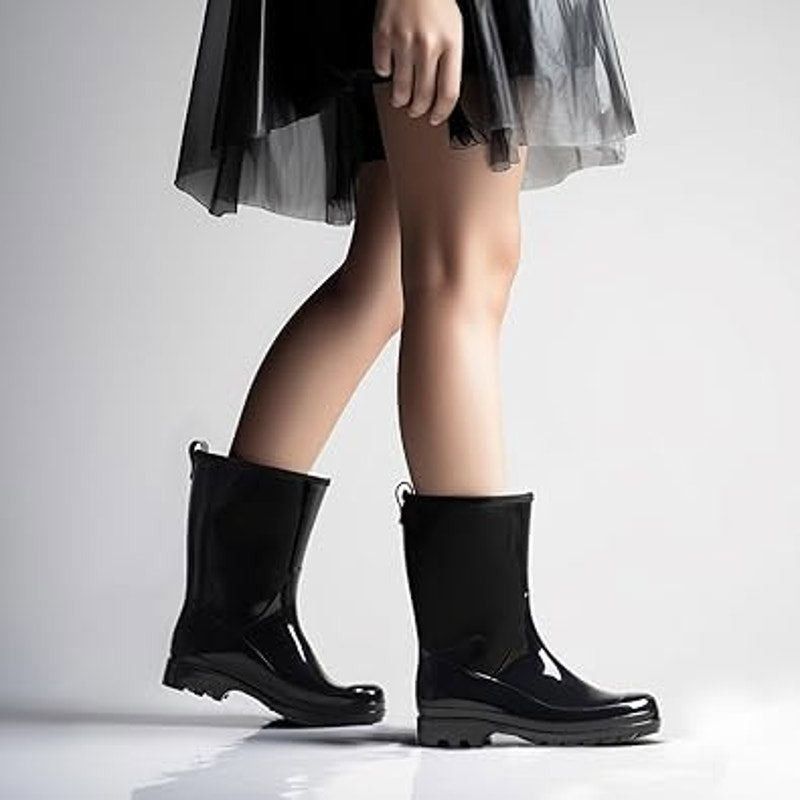 Other Hisea Women's Size 7 Black Waterproof Mid Calf Rain Boots Size US 7 / IT 37 - 6 Thumbnail