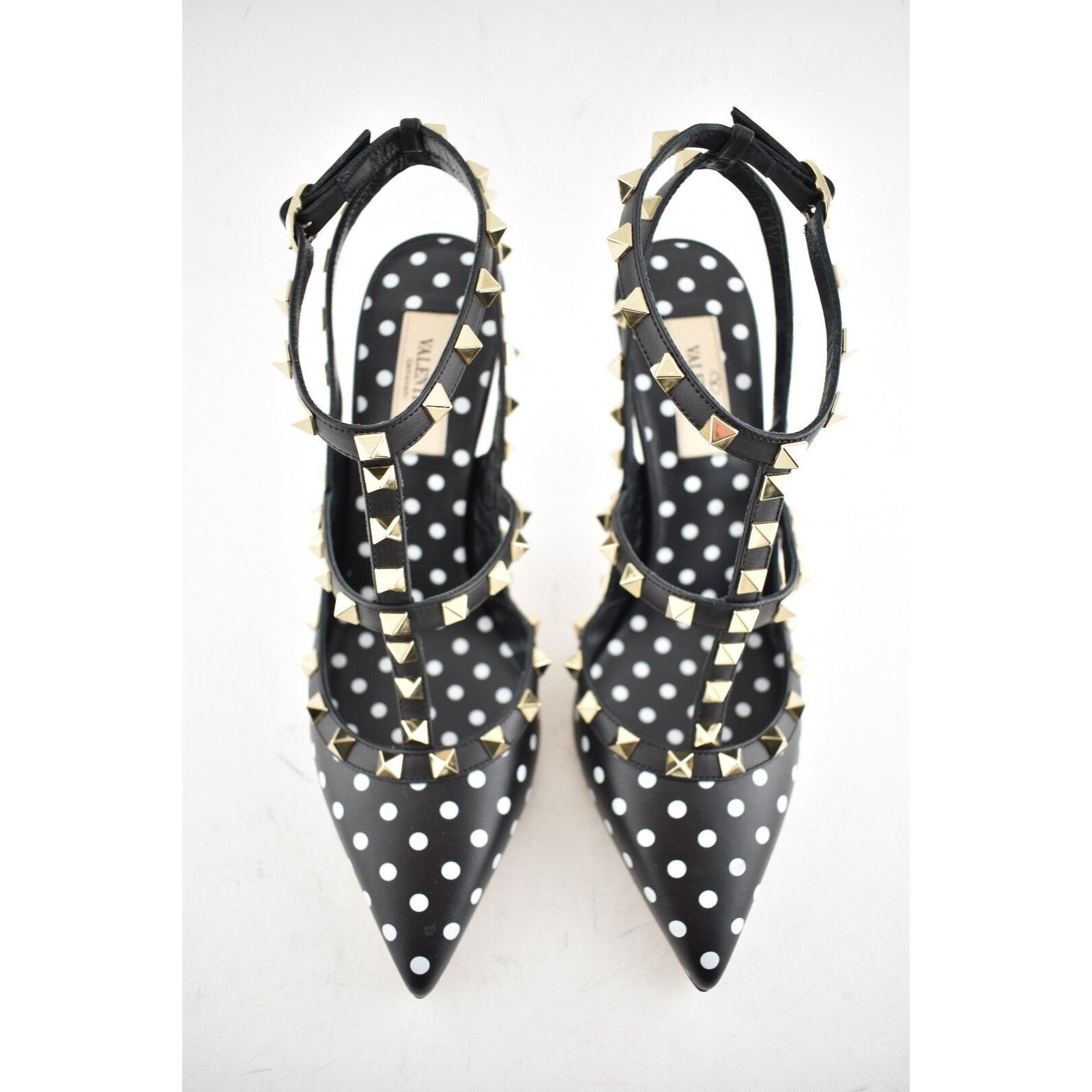 Valentino Rockstud Polka Dot Ankle T Strap Sandal Heel Pump 39 Size US 9 / IT 39 - 8 Thumbnail