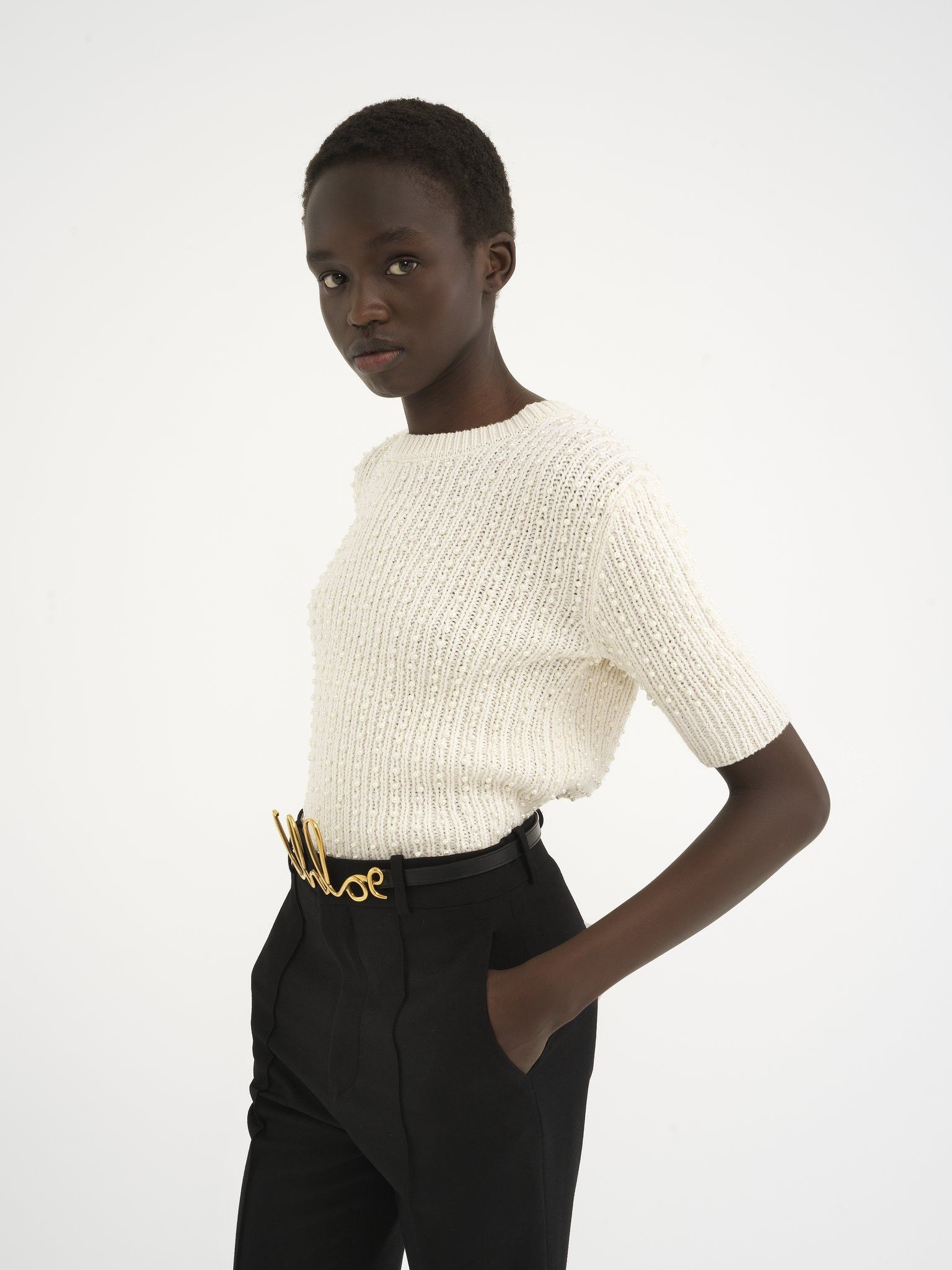 Chloe o1loc1c11025 Short Sleeve Sweater in White Size M / US 6-8 / IT 42-44 - 3 Thumbnail