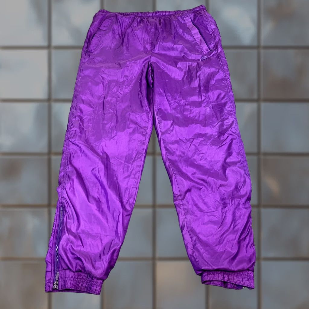 Nike VINTAGE Nike Mens Track Pants Shell L Purple Challenge Court 80s Tennis Agassi 80s Size US 33 - 1 Thumbnail