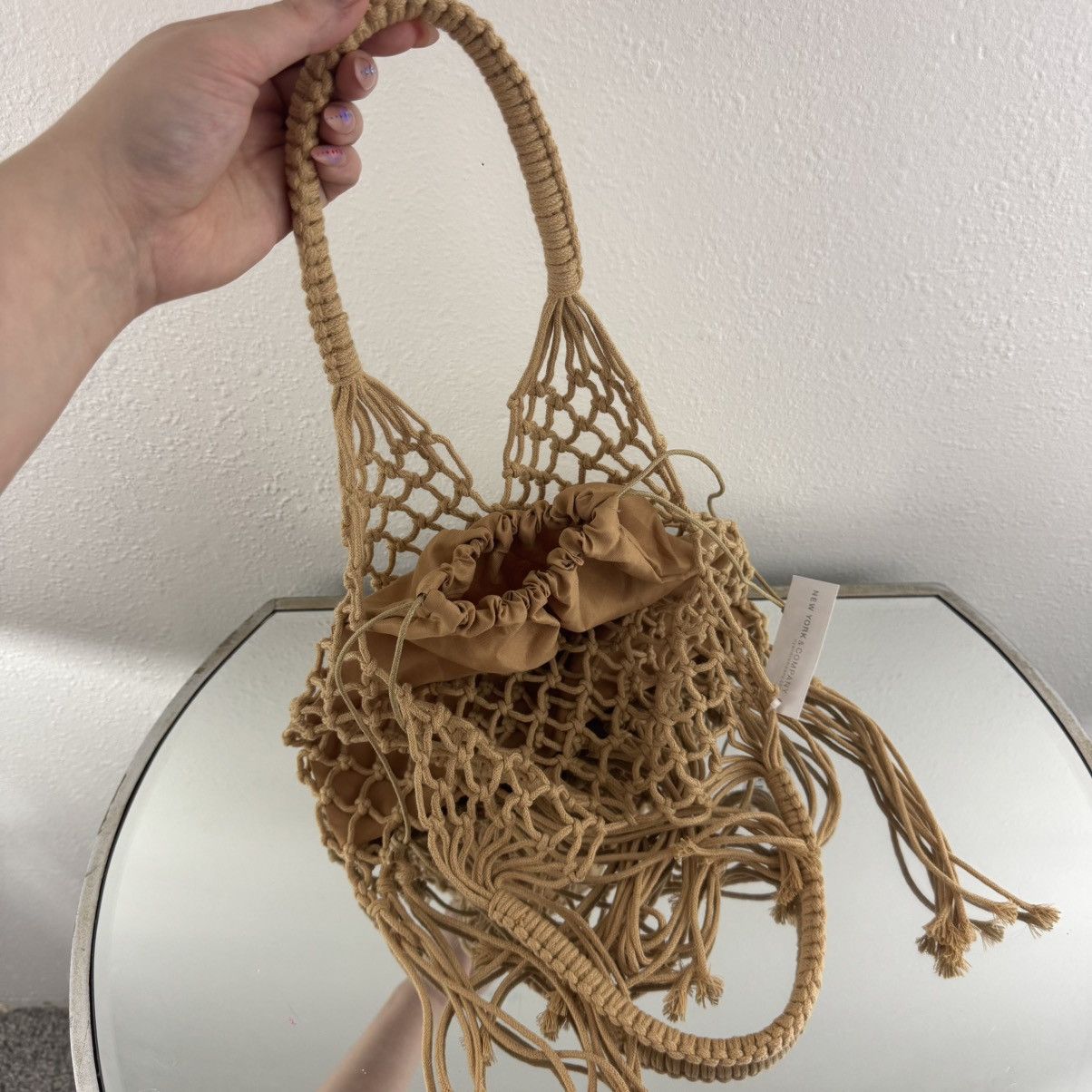 Other NEW YORK & CO. Brown Tan Crochet Tassel Fringe Beach Purse Size ONE SIZE - 8 Thumbnail