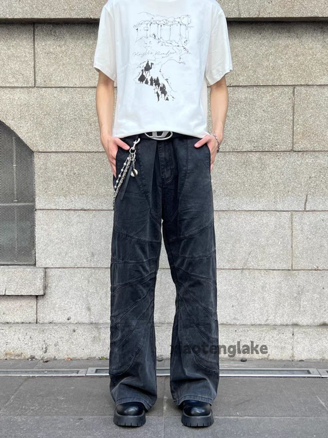Jean × Vintage washed faded cleanfit yuppie loose baggy patchwork jeans Size US 30 / EU 46 - 2 Thumbnail