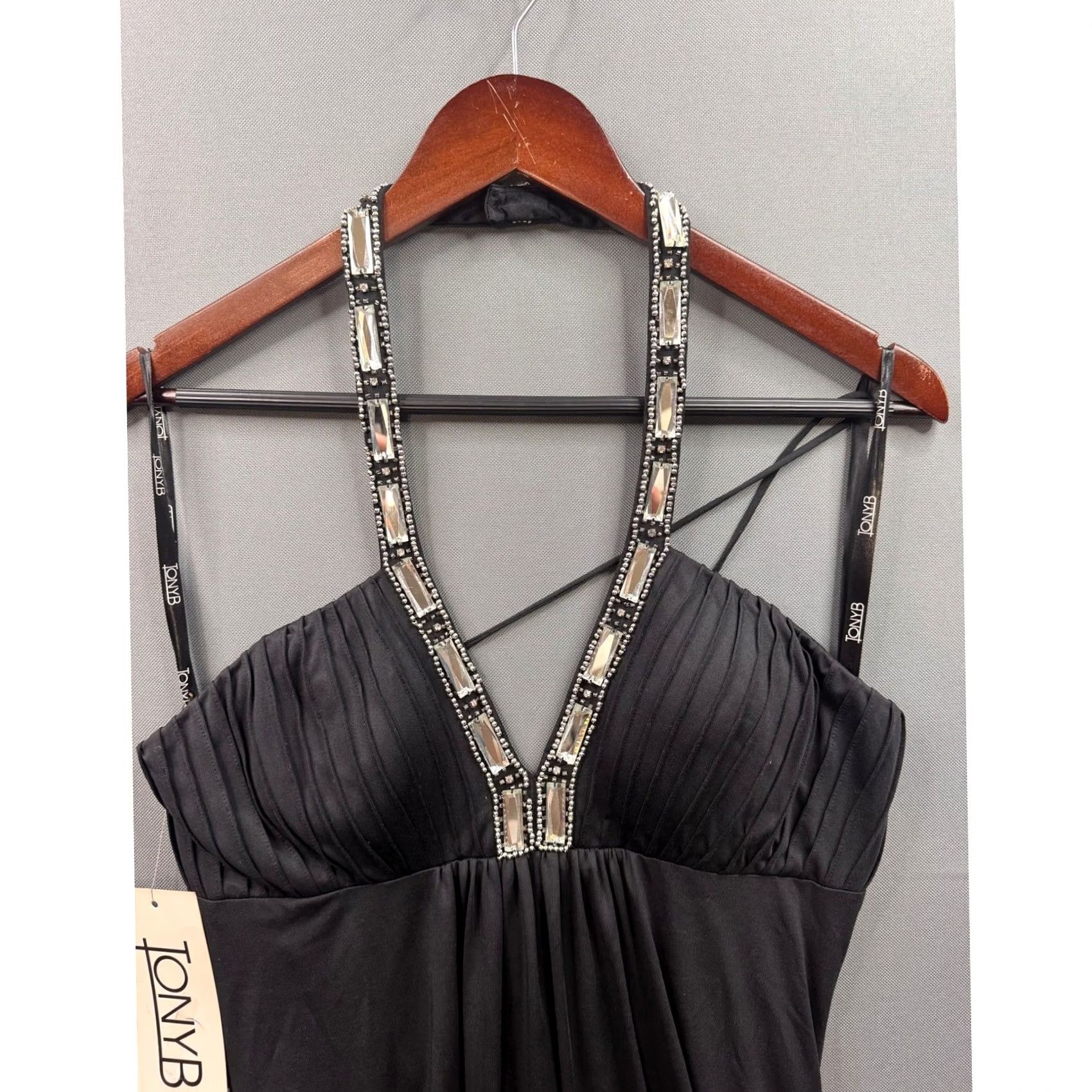 Vintage VINTAGE Tony B Black Halter Gown Rhinestone V-Neck Formal Dress Womens Size 8 Size M / US 6-8 / IT 42-44 - 3 Thumbnail