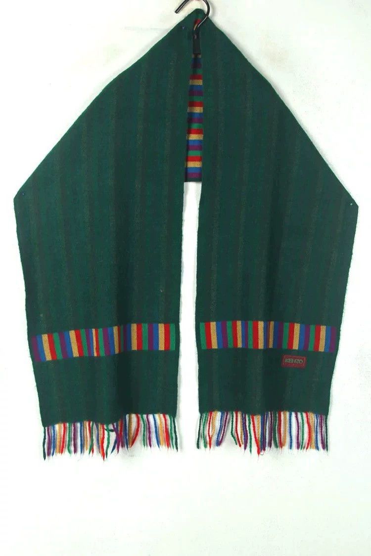 Kenzo KENZO Rainbow striped dark green wool scarf Size ONE SIZE - 2 Thumbnail