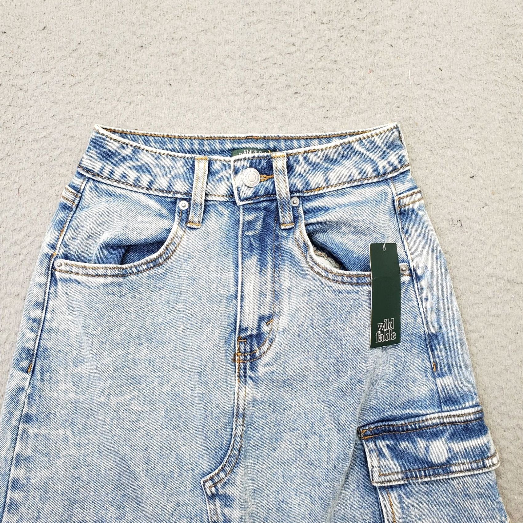 Vintage Wild Fable Womens Size 2XS Blue Denim Midi Cargo Skirt with Pockets Utility Button Vent Size 24" / US 00 / IT 34 - 3 Thumbnail