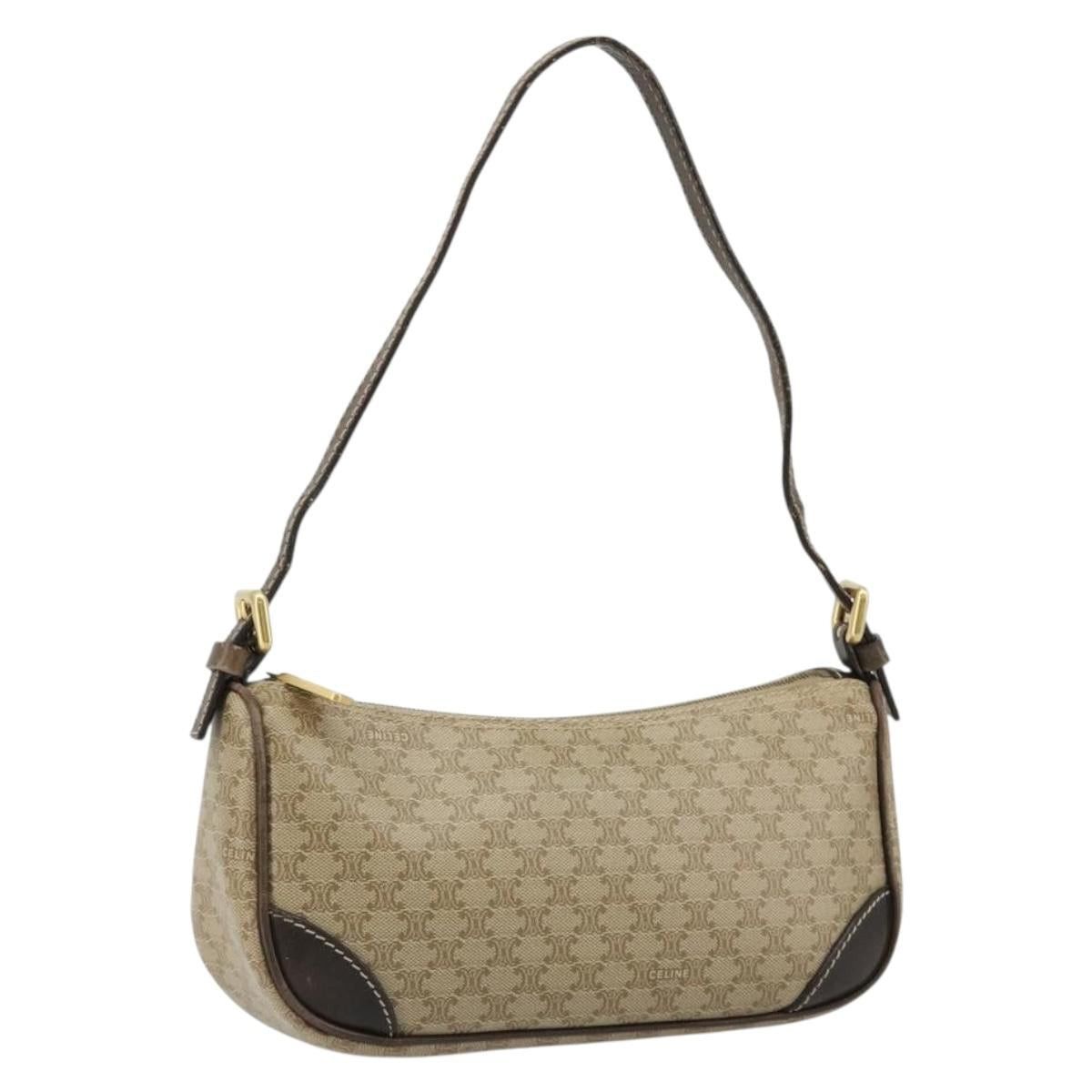 Celine Macadam Canvas Accessory Pouch Pvc Beige Gold Auth, Women's