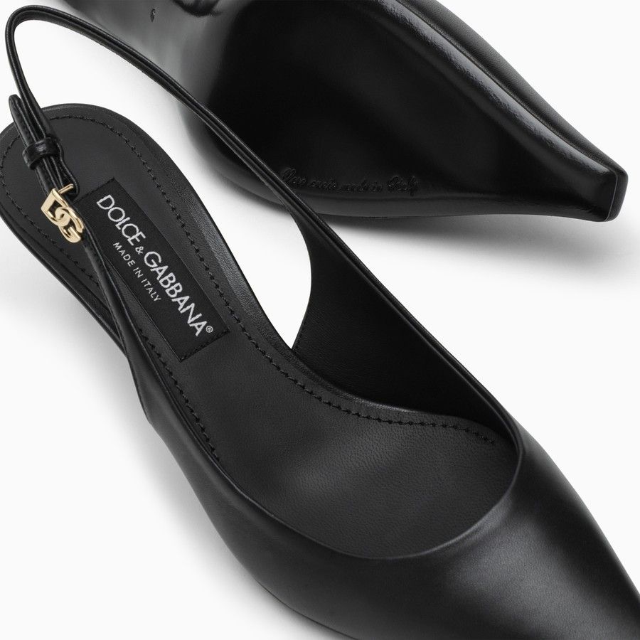 Dolce & Gabbana o1d2blof0824 Leather Slingback Decollete in Black Size US 10 / IT 40 - 4 Thumbnail