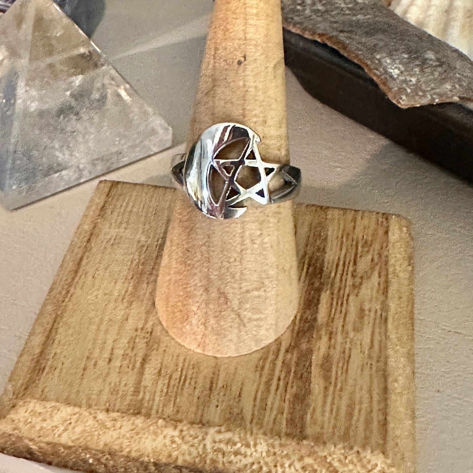 The Unbranded Brand Moon & Star Sterling Silver Ring Size ONE SIZE - 2 Thumbnail