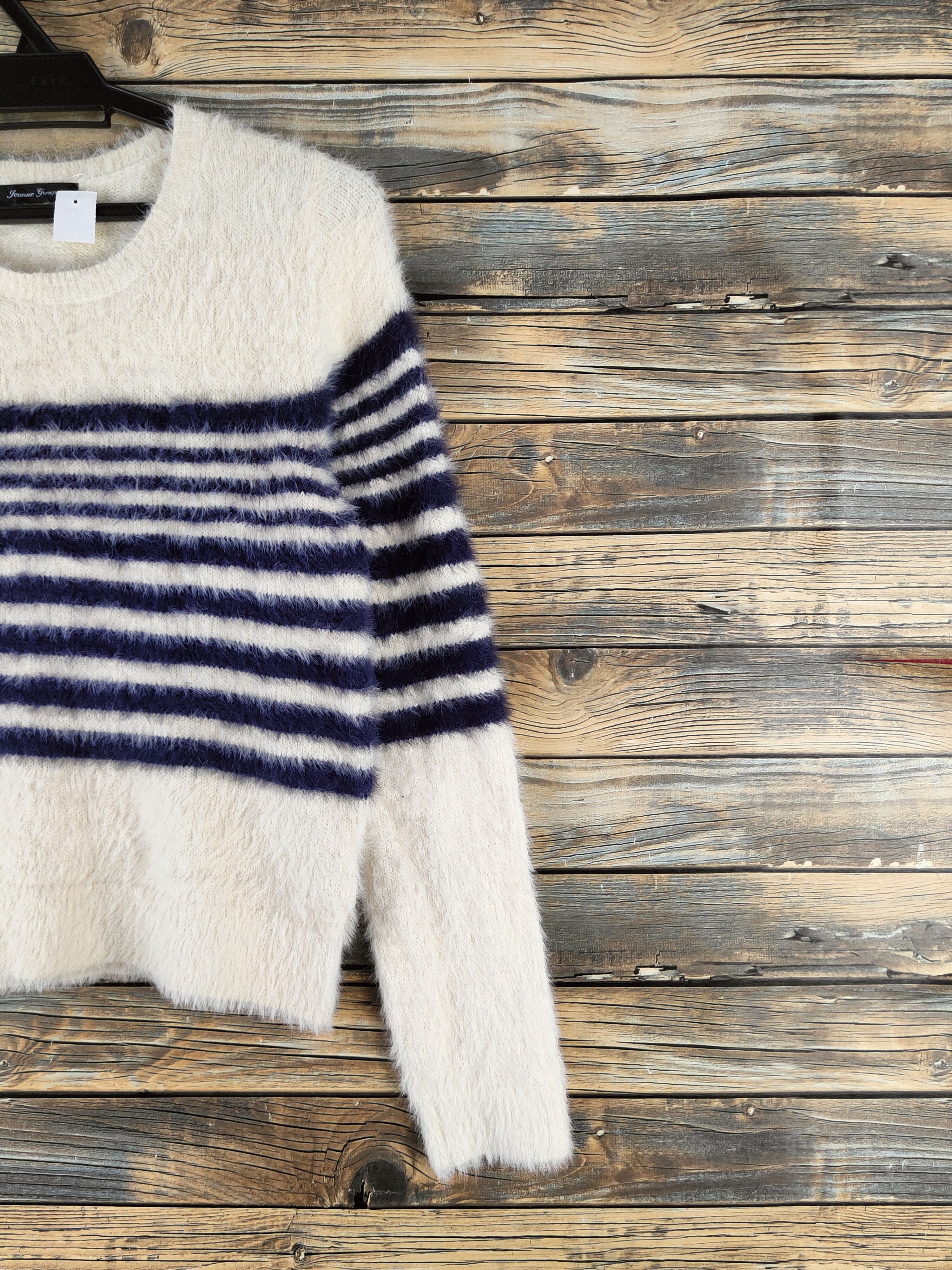 Japanese Brand DL Jeunne Garcon Navy Ivory Fur Mohair Knitwear #46-1016 Size M / US 6-8 / IT 42-44 - 5 Thumbnail
