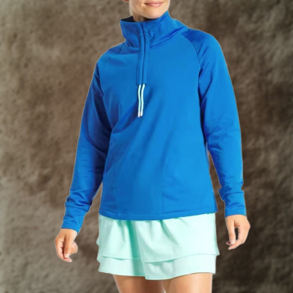 Footjoy FootJoy Pullover Womens Small Blue Funnel Collar Golf 4 Way Stretch Thumbholes Jacket 1/4 Zip Mock Neck Zipless? Size S / US 4 / IT 40 - 1 Thumbnail