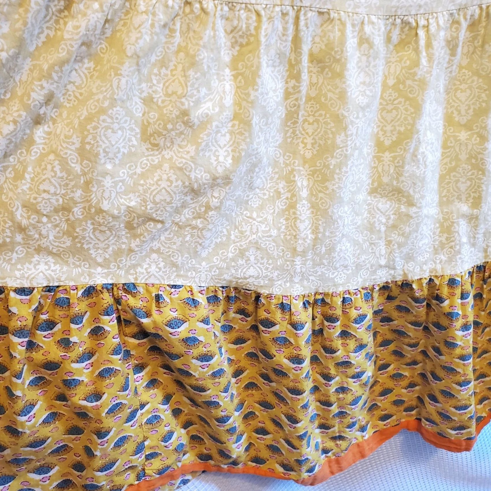 Vintage Womens Tiered Maxi Skirt Yellow Damask Peasant Summer Size 36" / US 14 / IT 50 - 7 Thumbnail