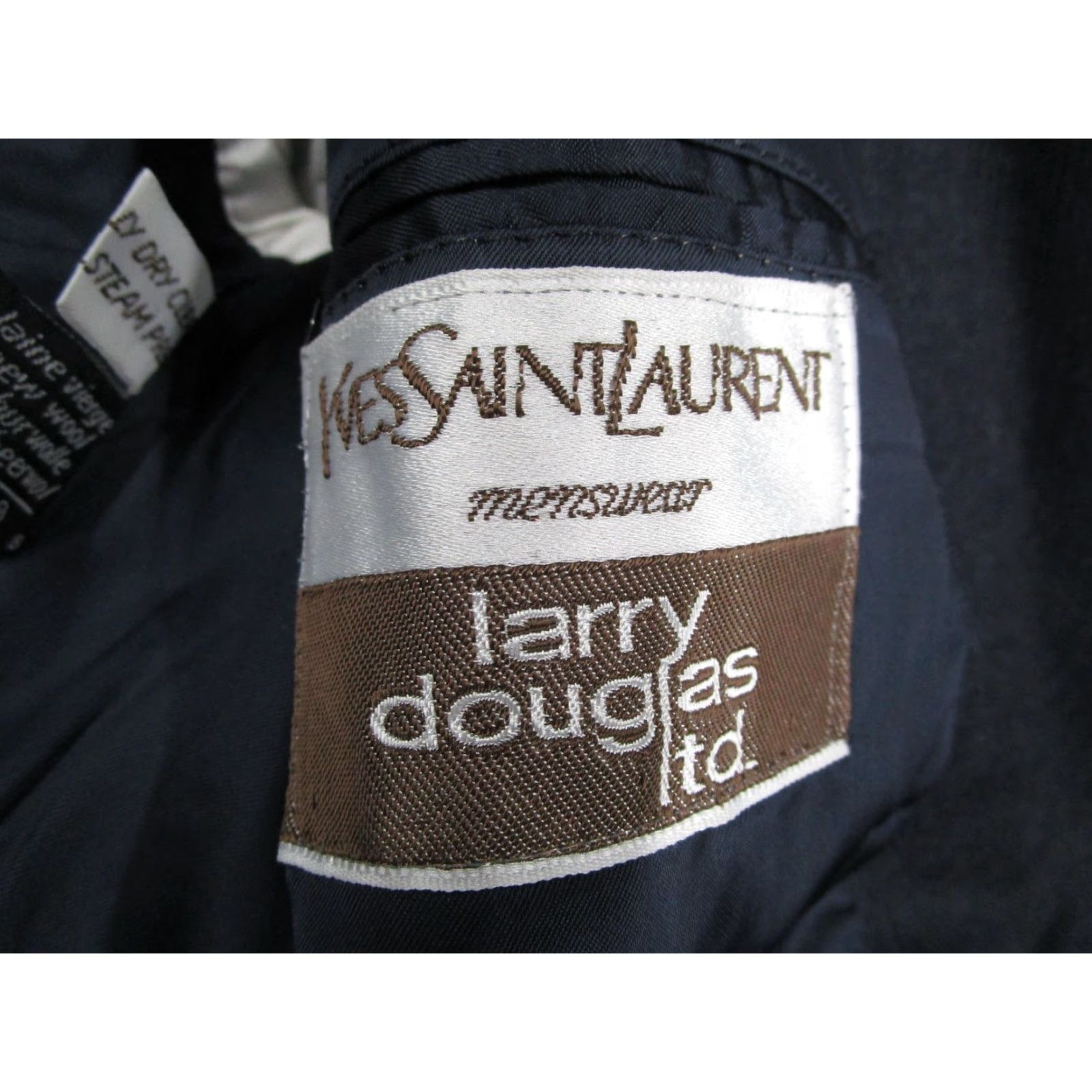 Yves Saint Laurent VINTAGE Yves Saint Laurent Blazer Mens 40 Blue Herringbone Double Breasted Wool Retro France Size 40R - 2 Thumbnail