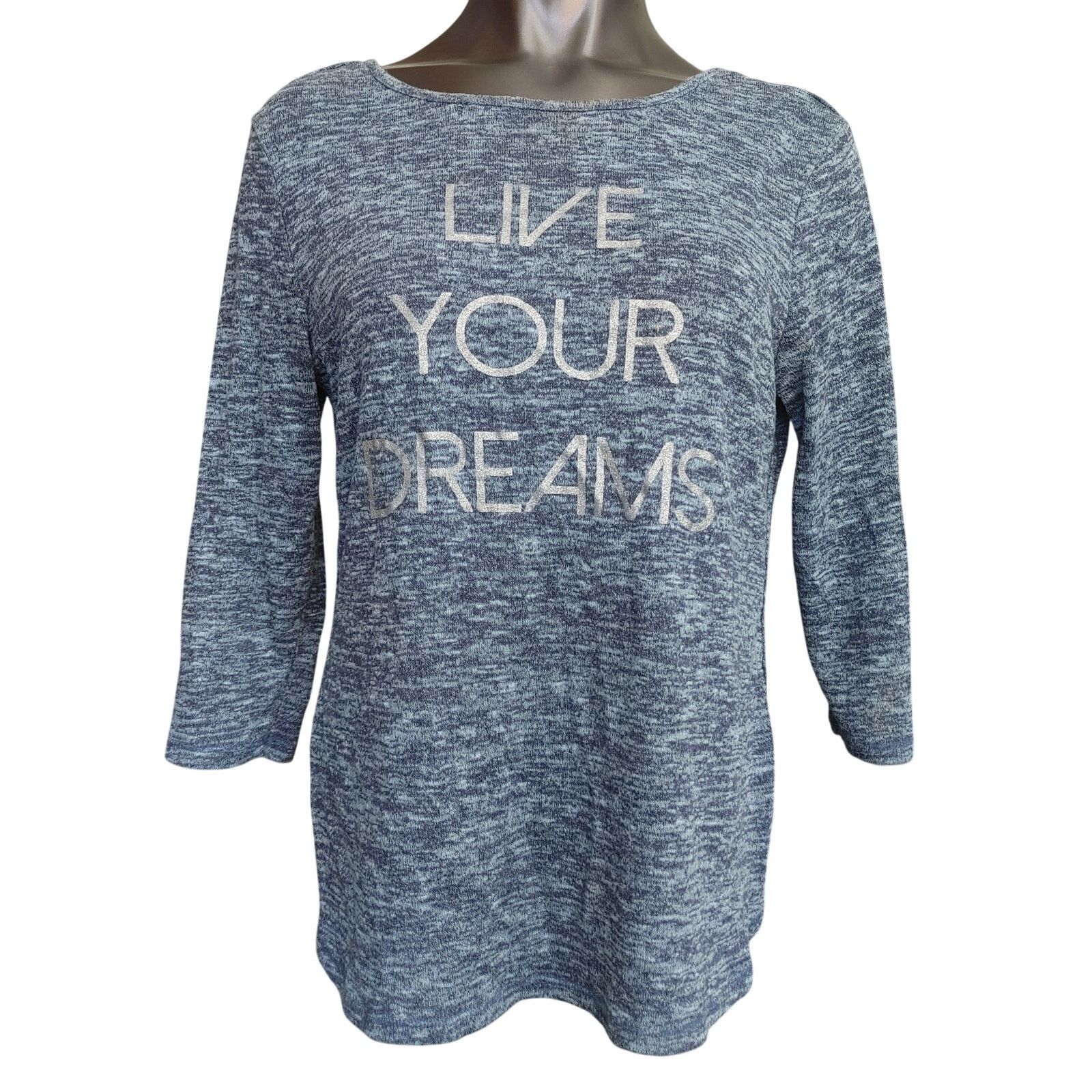 Other Fred David Womens M Blue/Gray "Live Your Dreams" Long Sleeve Size M / US 6-8 / IT 42-44 - 1 Thumbnail