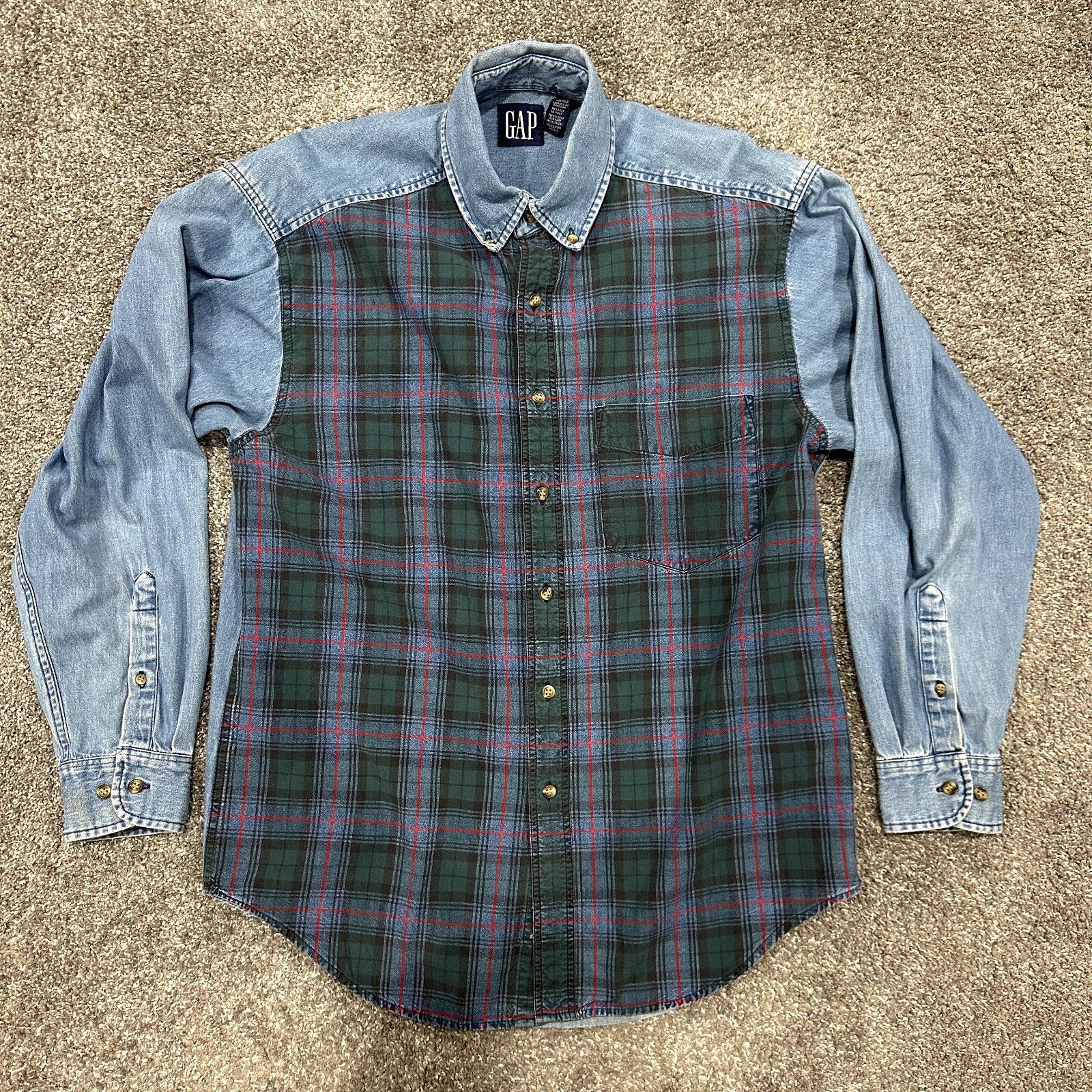 Gap VTG 90s Gap Denim Shirt Mens M Plaid Long Sleeve Gorpcore Size US M / EU 48-50 / 2 - 1 Thumbnail