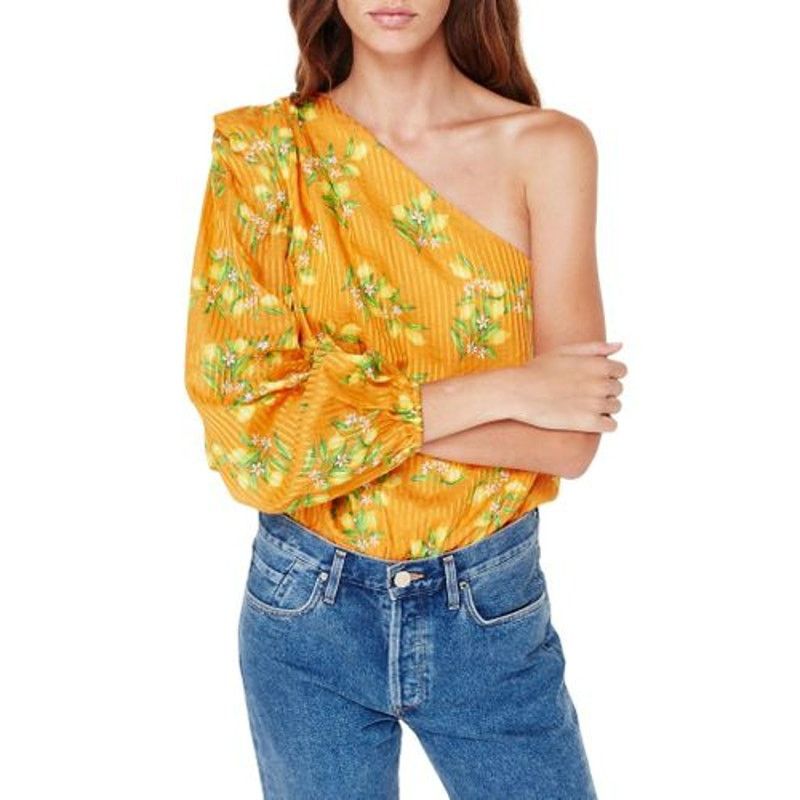 image of Cami Nyc Lenore Bodysuit One Shoulder Sleeve Yellow Citrus S in Orange, Women's (Size Small)