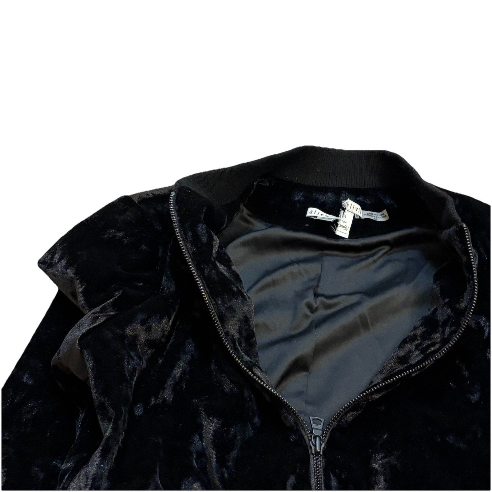 Alice + Olivia Alice Olivia Velour Black Bomber Jacket Womens Small Size S / US 4 / IT 40 - 3 Thumbnail