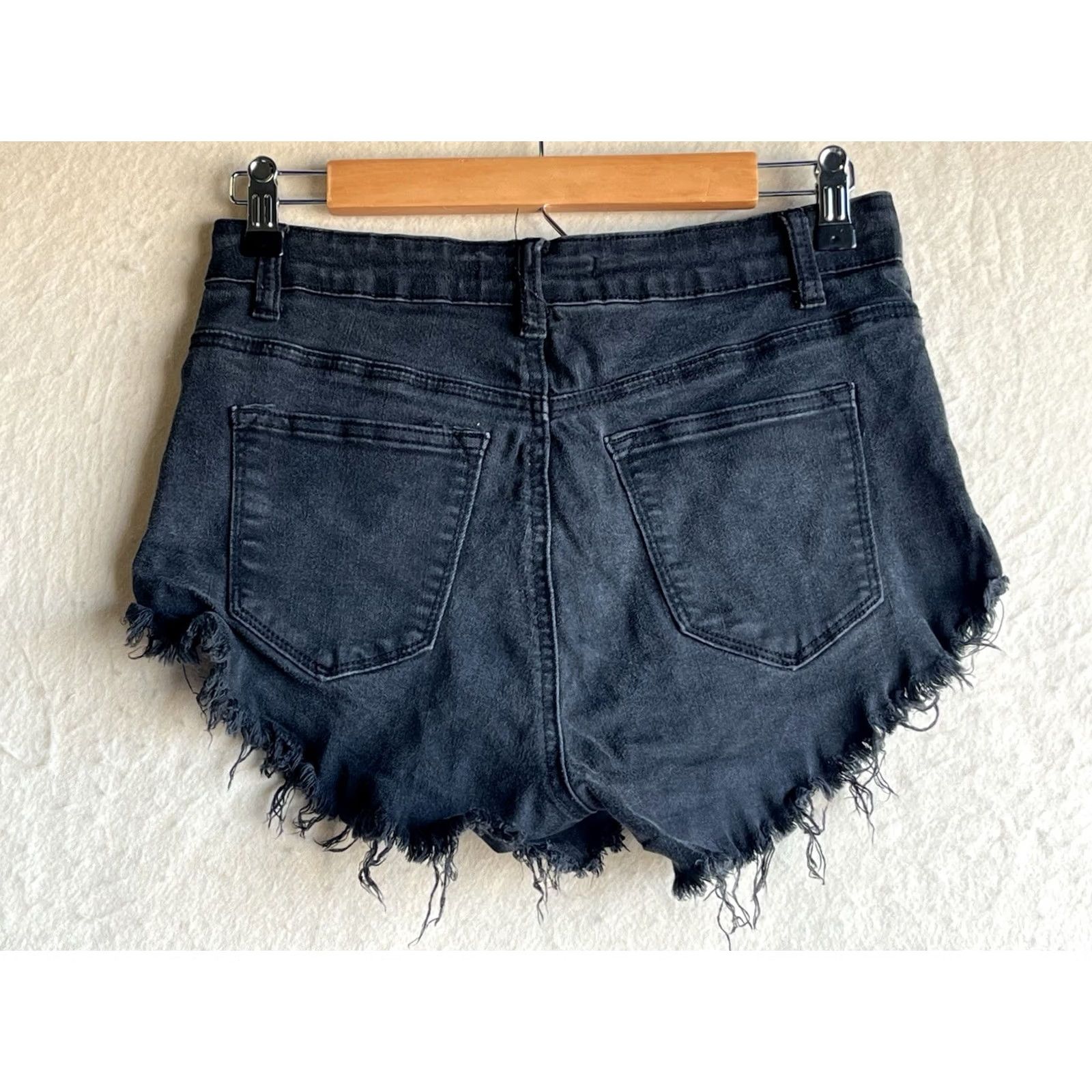 Vintage KanCan Black Cutoff Denim Jean Shorts Size 29 Woman Slim 5-Pocket Flat Front Zip Vintage No Size 29" - 2 Thumbnail
