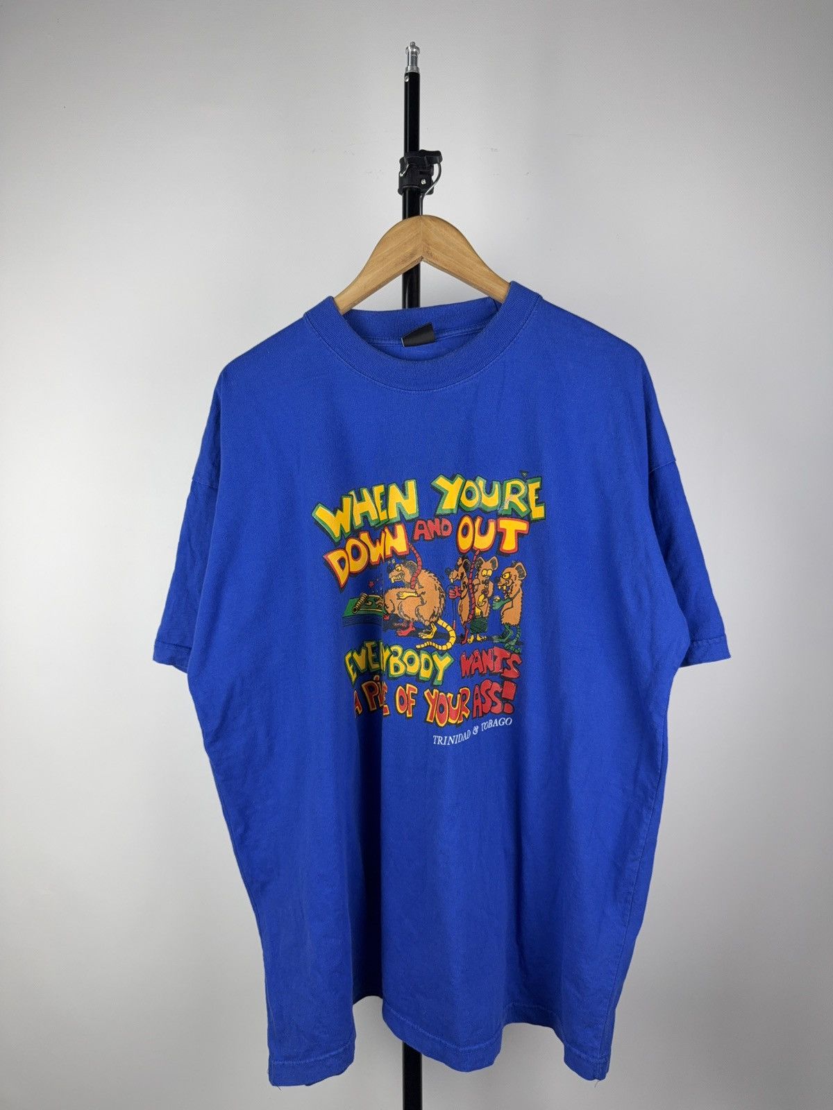 Vintage Funny Rat Cartoon Tee “Piece of Your Ass!” Trinidad XL Size US XL / EU 56 / 4 - 1 Thumbnail
