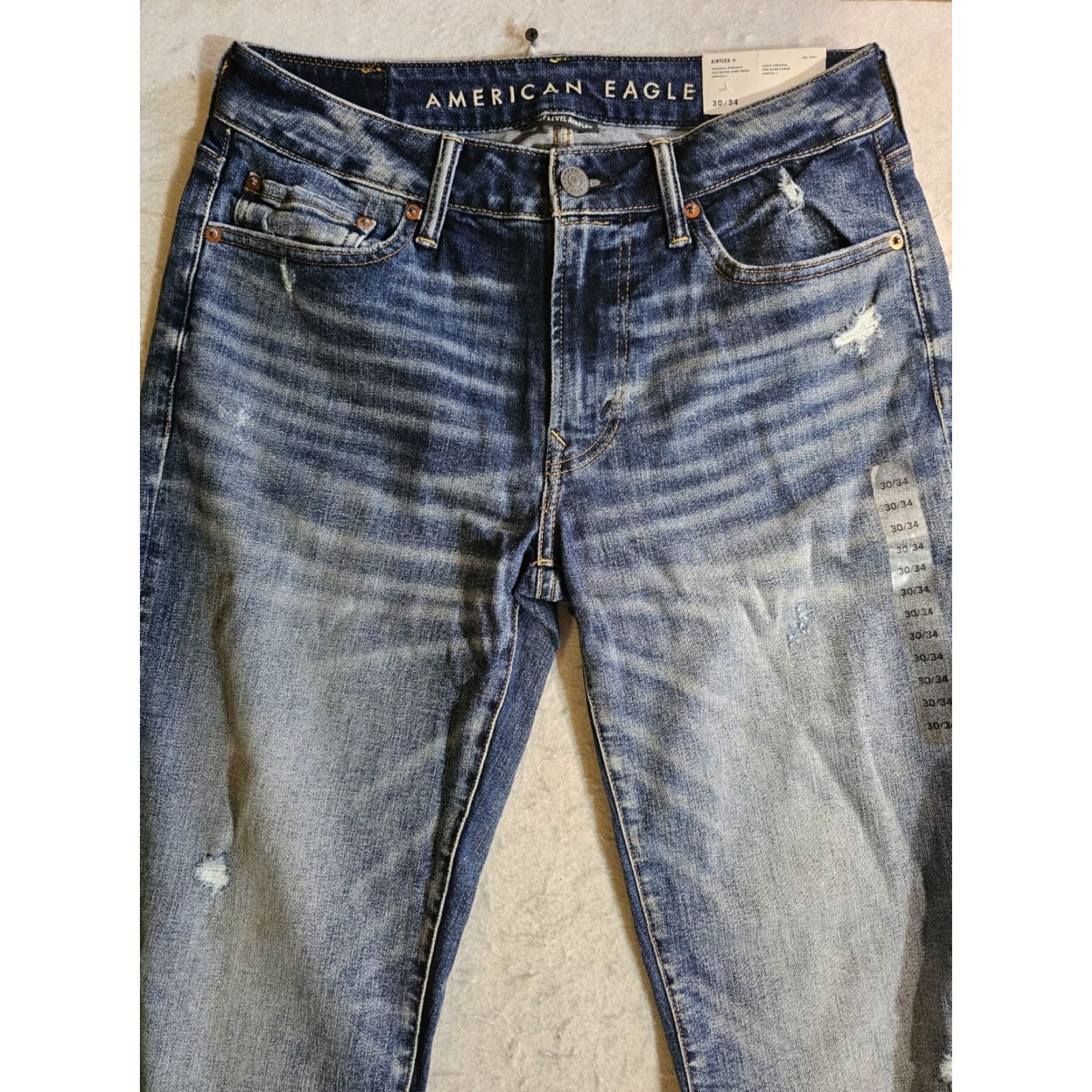 American Eagle Outfitters VINTAGE NWT American Eagle Airflex+ Original Straight Destroyed Dark Denim Jeans 30x34 Mens Size US 30 / EU 46 - 4 Thumbnail