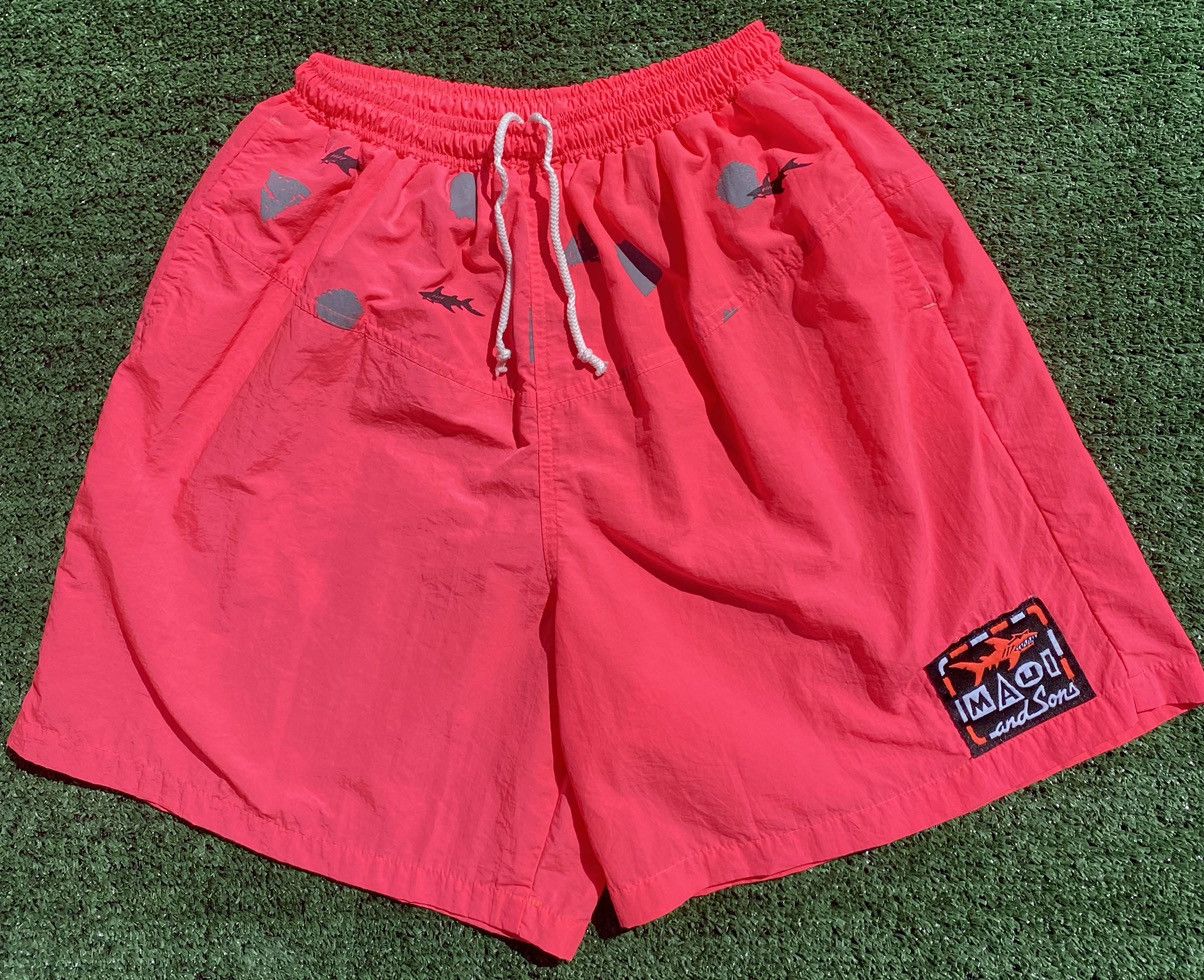 Maui and Sons VTG 80’s Maui and Sons Neon Sharks Surf Beach Shorts Mens M Size US 35 - 1 Thumbnail
