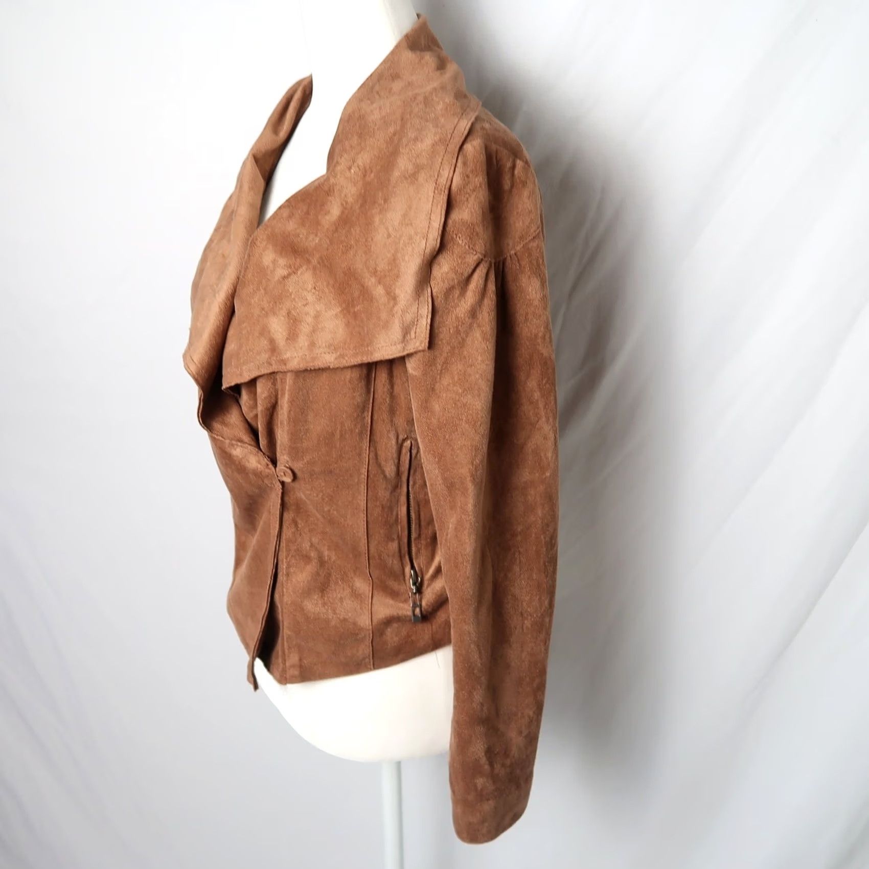 NIC+ZOE NIC+ZOE Cognac Brown Faux Suede Moto Jacket MP Woman Petite Medium M Size M / US 6-8 / IT 42-44 - 4 Thumbnail