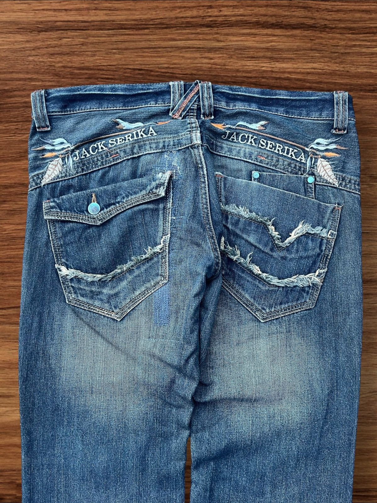 Japanese Brand Vintage Japan Jack Serika Mud Washed Twisted Flare Leg Jeans Size US 35 - 4 Thumbnail