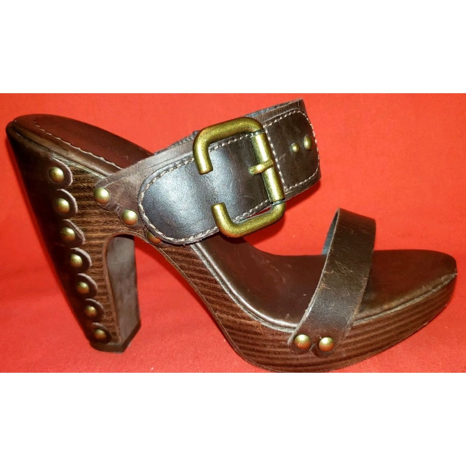 Bcbgmaxazria BCBG MAXAZRIA Slide High Heel Sandals Sz 6.5B Brown Leather Crossovers Buckle Open Toe Womens Size US 7 / IT 37 - 5 Thumbnail