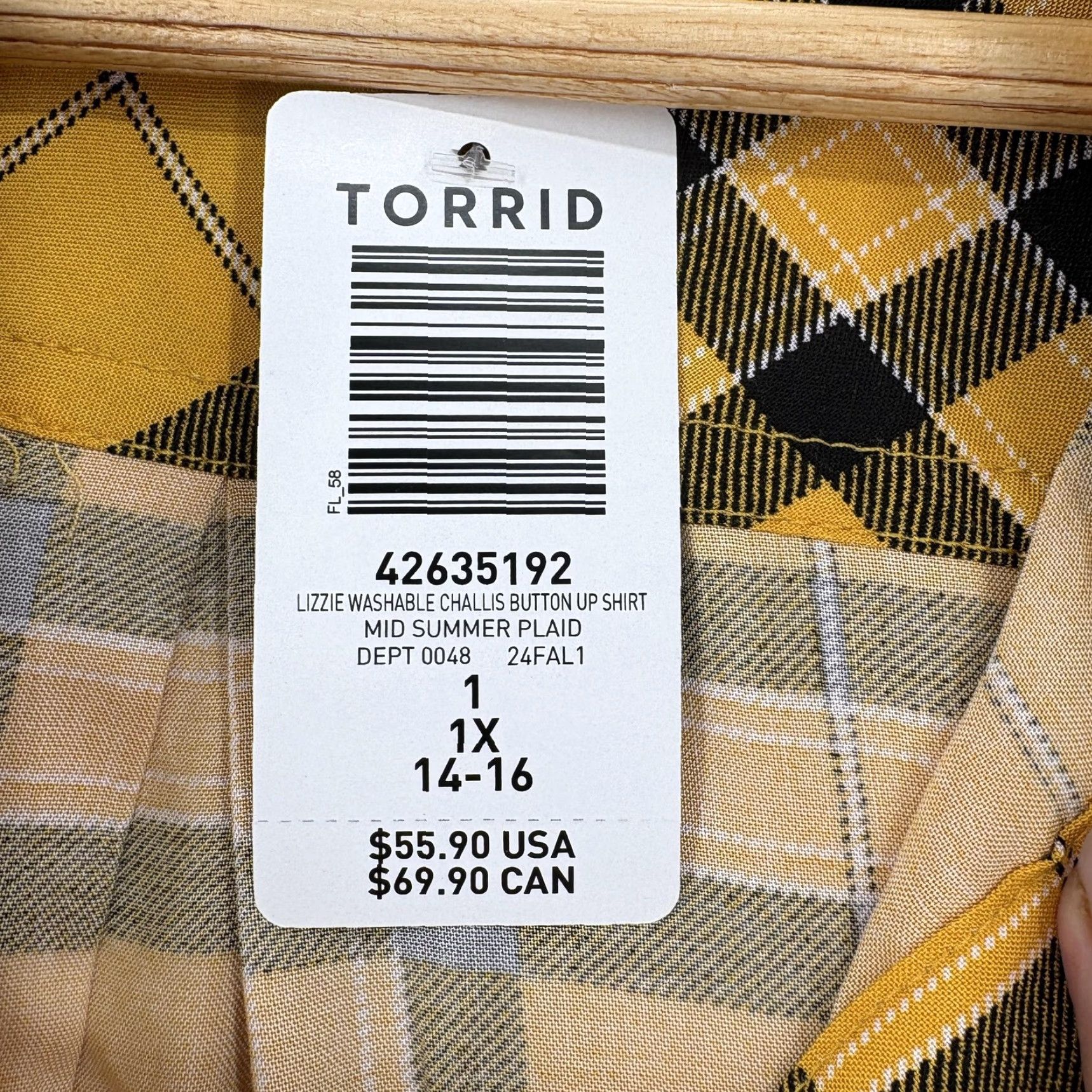 Torrid Torrid Button-Up Shirt Womens 1X Yellow Plaid Long Sleeve Plus Size XL / US 12-14 / IT 48-50 - 5 Thumbnail